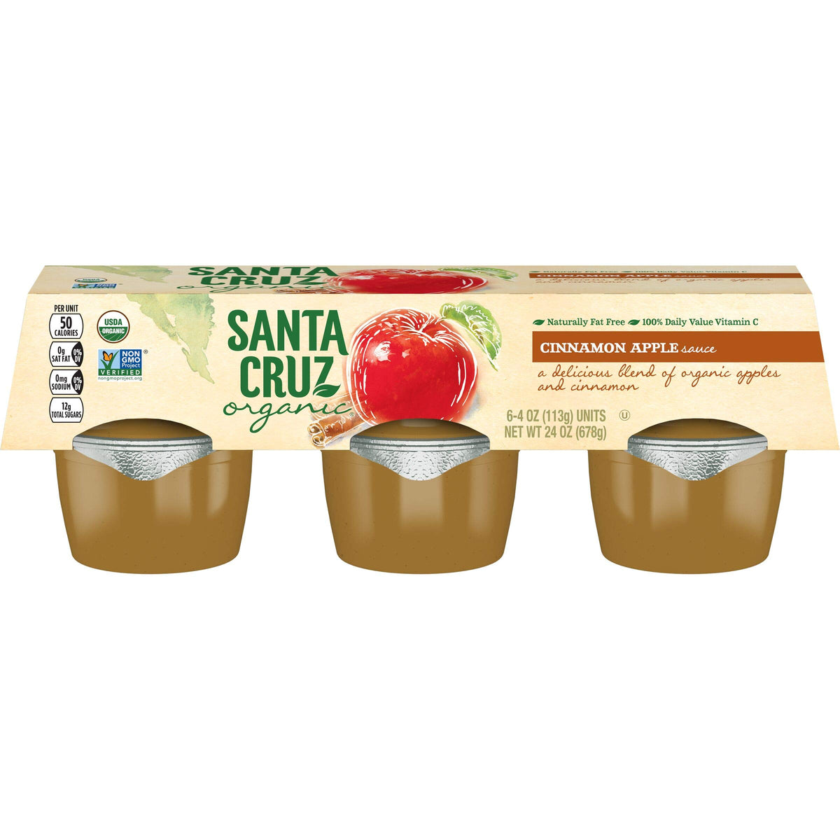 Santa Cruz Organic Cinnamon Apple Sauce, 6-4 Ounce Cups (Pack Of 4)