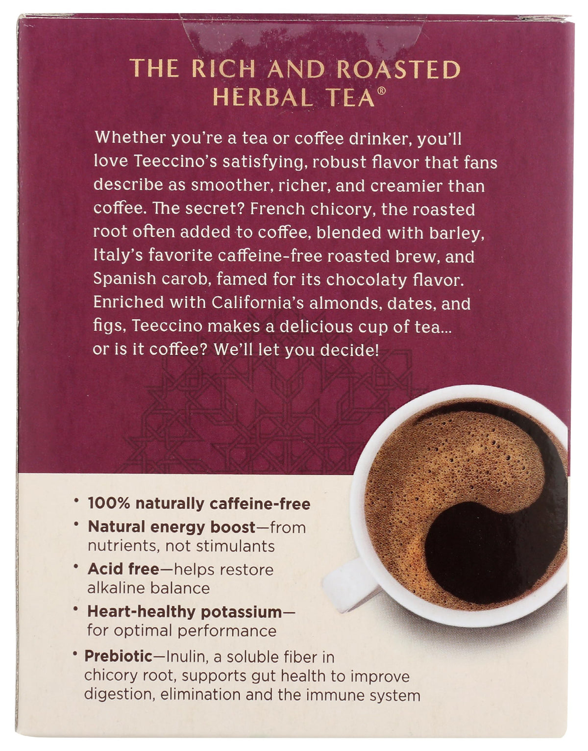 Teeccino Vanilla Nut Herbal Coffee Tea Bags, 10 Ct