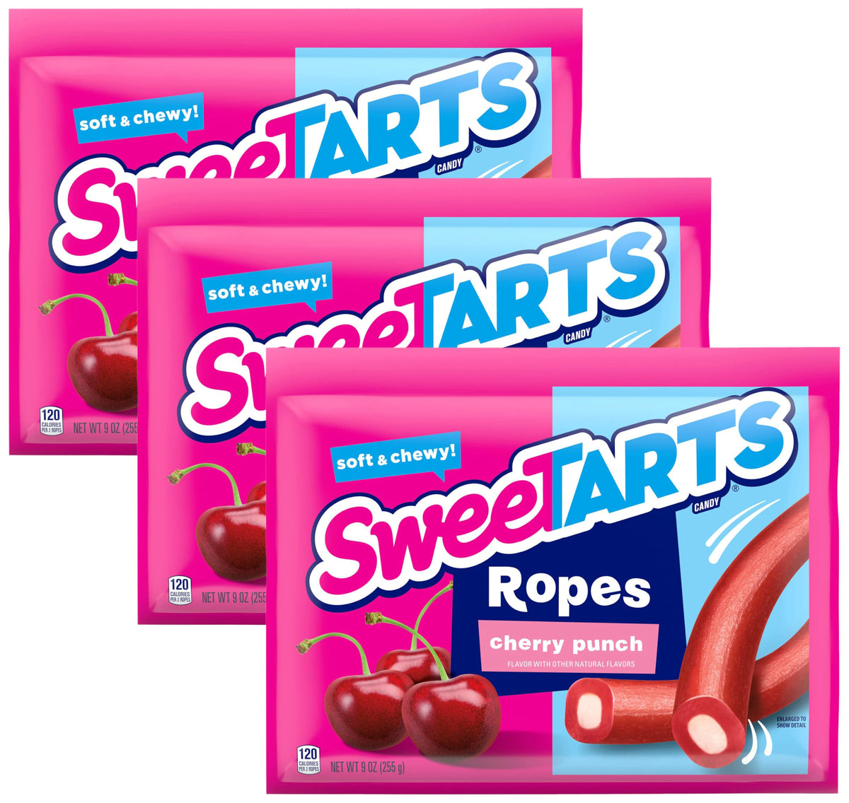 SweeTARTS Soft & Chewy Ropes, Summer Candy, Cherry Punch, 9 Ounce (Pack of 3)