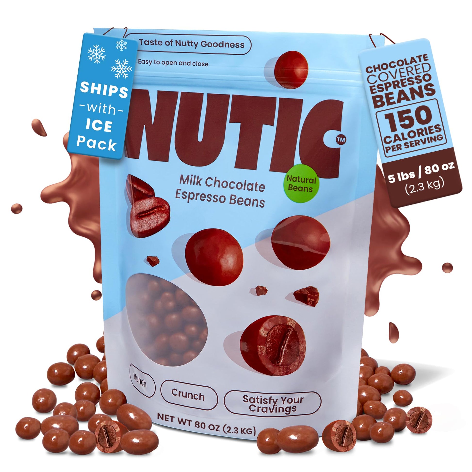 Nutic Gourmet Milk Chocolate Espresso Beans - 5Lb, Roasted Coffee Beans Covered In Milk Chocolate - Bulk Chocolate Espresso Cand