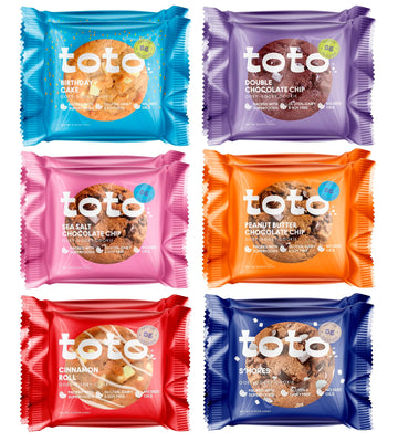 Kgf - Variety Pack Toto Gluten-Free Gooey Cookie  2 Birthday Cake  2 Double Chocolate Chip  2 Sea Salt Chocolate Chip  2 Peanut Butter Chocolate Chip  2 Cinnamon  2 SMores 2.25Oz  Multi Pack  12 Count