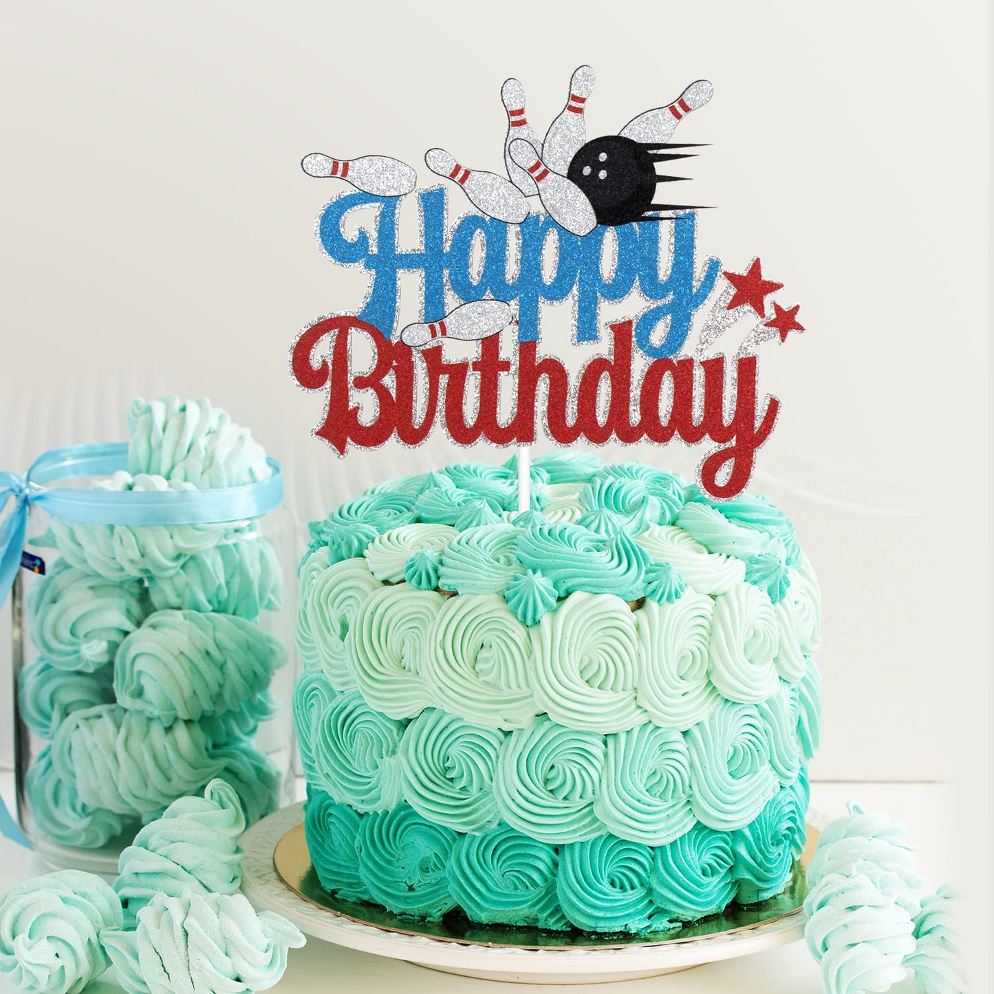 Caiwowo Bowling Happy Birthday Cake Topper - Sports Party Decoration - Black - Paper - Model 1