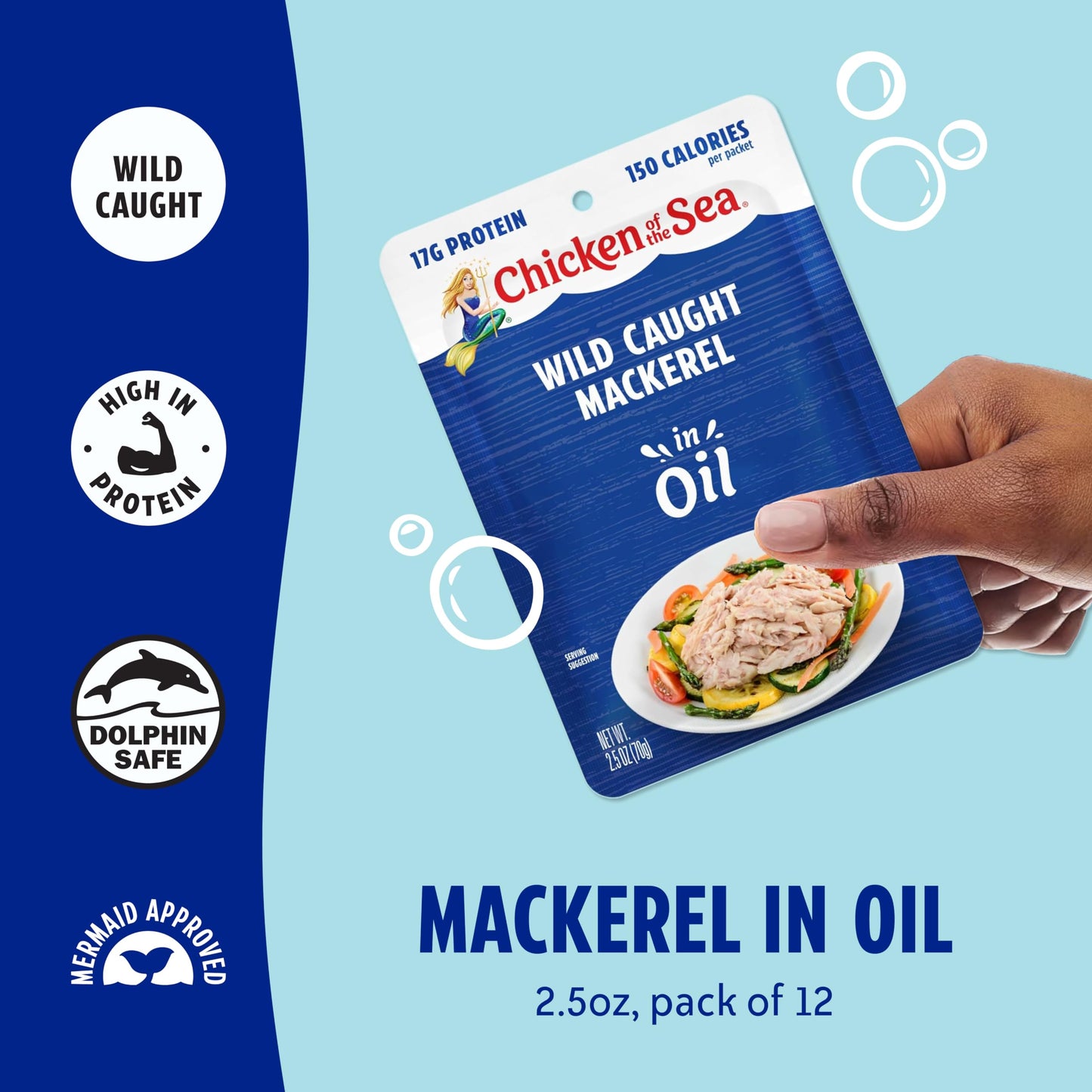 Chicken of the Sea Mackerel in Oil  2.5 oz. Packet (Box of 12)  Wild Caught