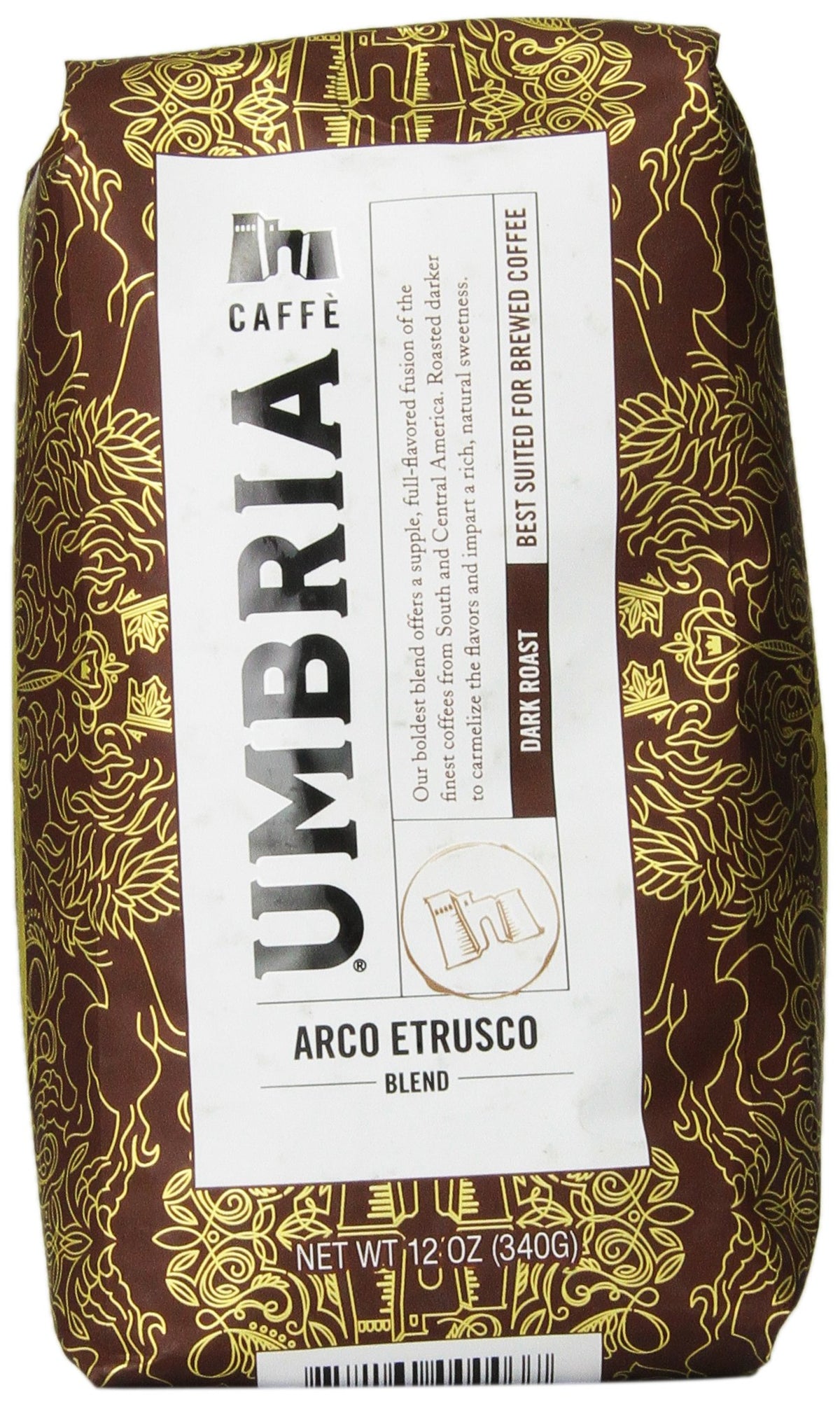 CAFFÈ UMBRIA Whole Bean Coffee, Arco Etrusco Blend Dark Roast, 12 oz Bag