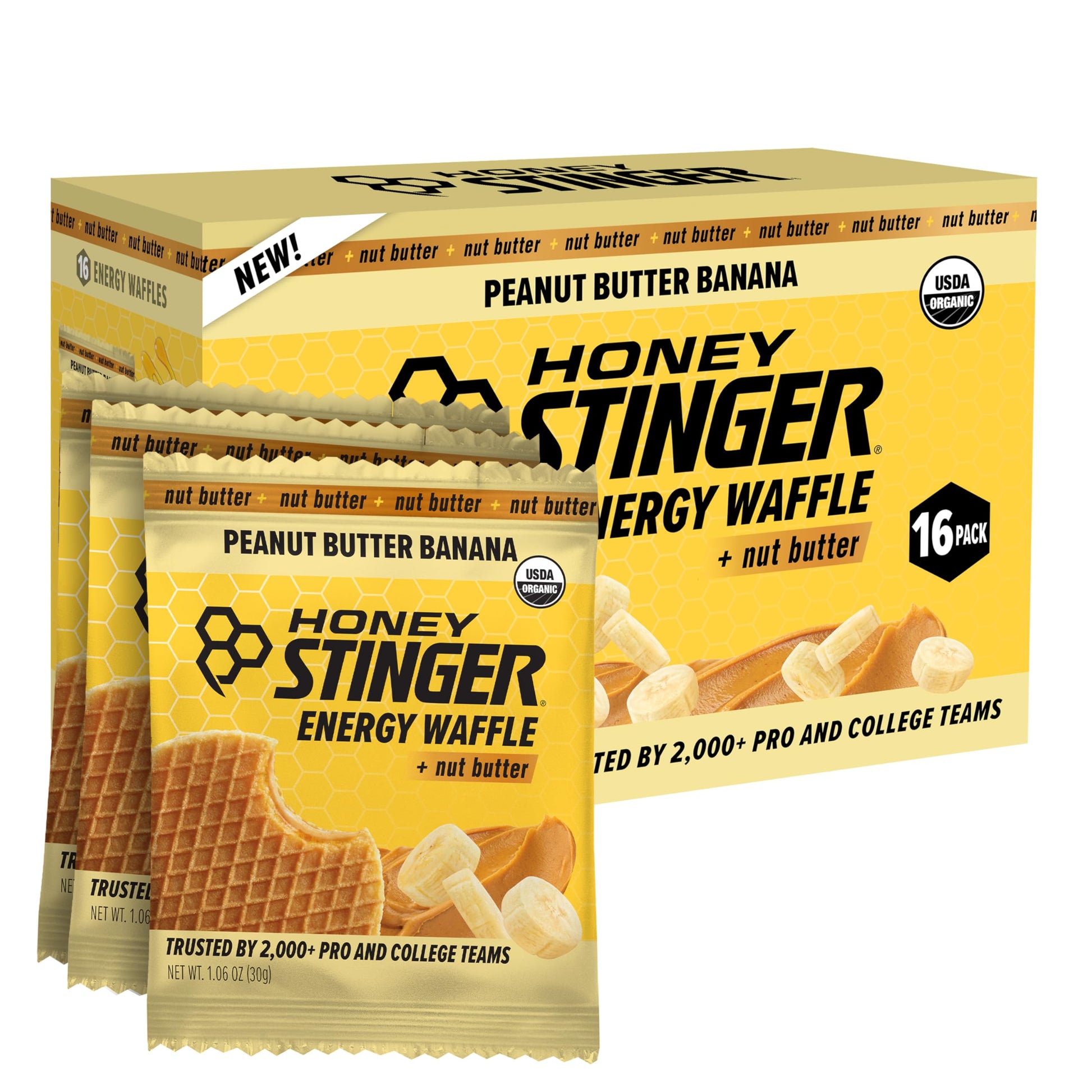 Honey Stinger Organic Peanut Butter Banana Waffle, Energy Stroopwafel For Exercise, Endurance & Performance, Sports Nutrition Fo