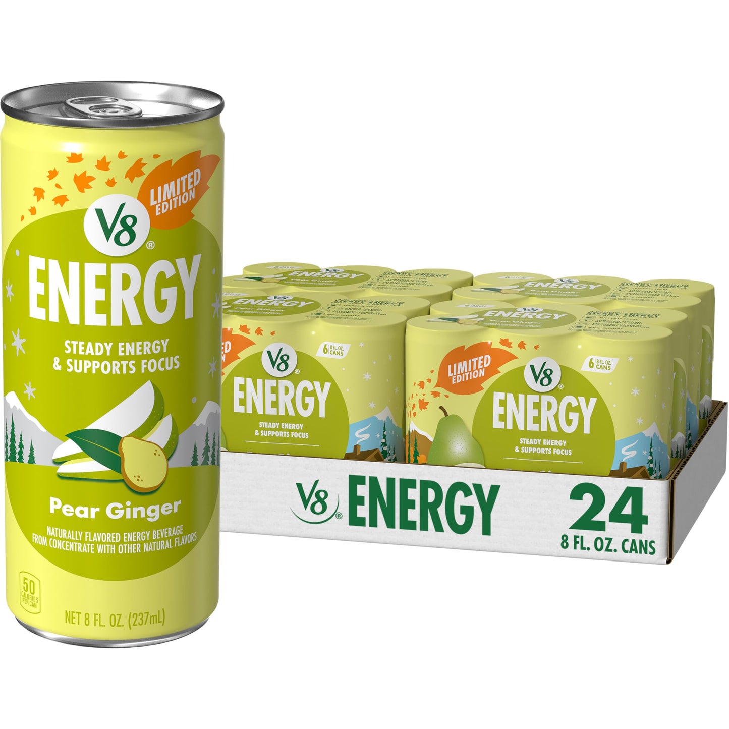 V8 Energy Pear Ginger Energy Drink  8 fl oz Can (24 Pack)