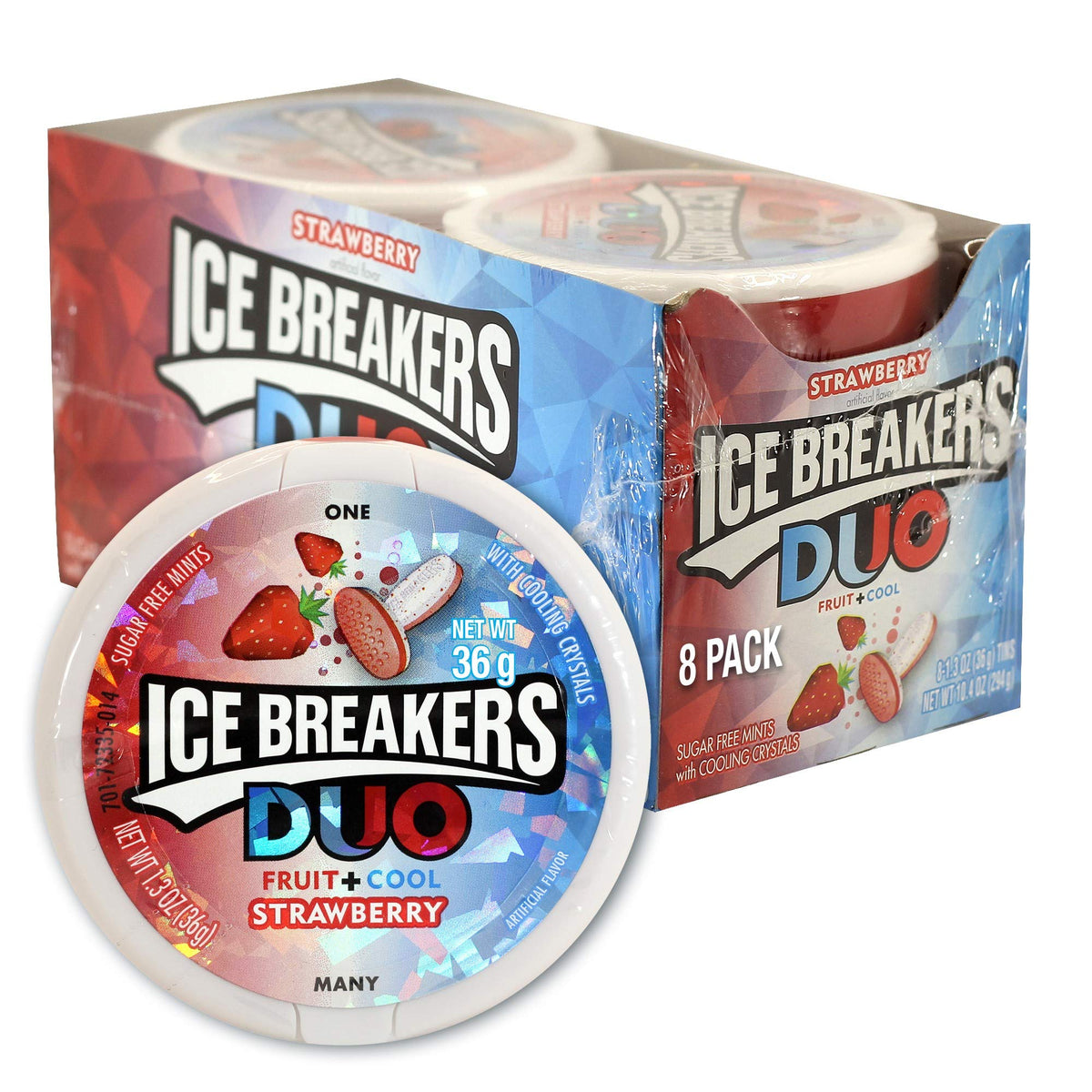 ICE BREAKERS Duo Fruit Plus Cool Strawberry Sugar Free Breath Mints Tins (8 Count) and ICE BREAKERS Sours Assorted Fruit Flavore