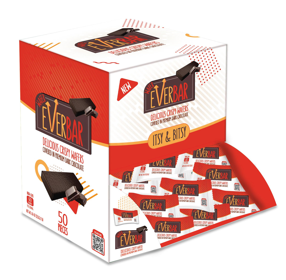EverBar Dark Chocolate Mini Bars - Non-GMO Wafer Candy, 50 Count Pack, Healthy Snack, Bite-Size, Perfect with Coffee or Tea