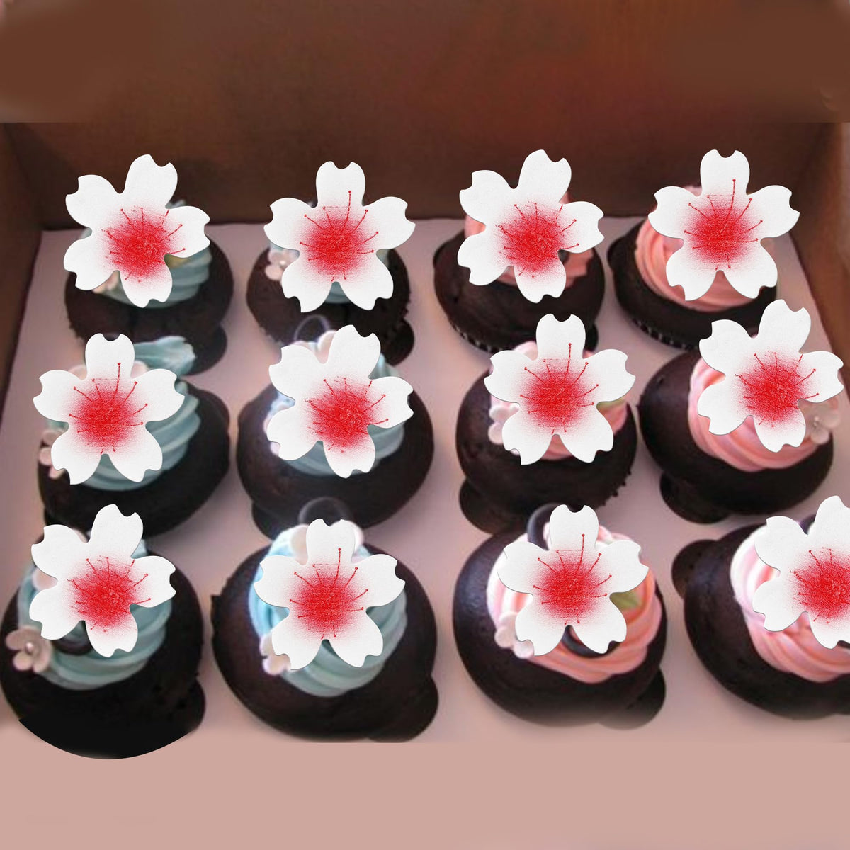 Rssta i 100 Pack Edible Cherry Blossom Cake Decorations, Wafer Paper Cupcake Toppers, Design 11