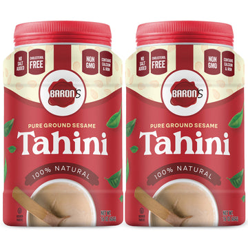 Baron'S Pure Tahini Sesame Paste | Rich Creamy Spread For Hummus, Dips, Sauces | 2 X 16 Oz Jars | Kosher, Vegan, Keto Friendly,