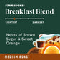 Starbucks Whole Bean Coffee, Medium Roast, Breakfast Blend, 6 Bags, 12 oz Each