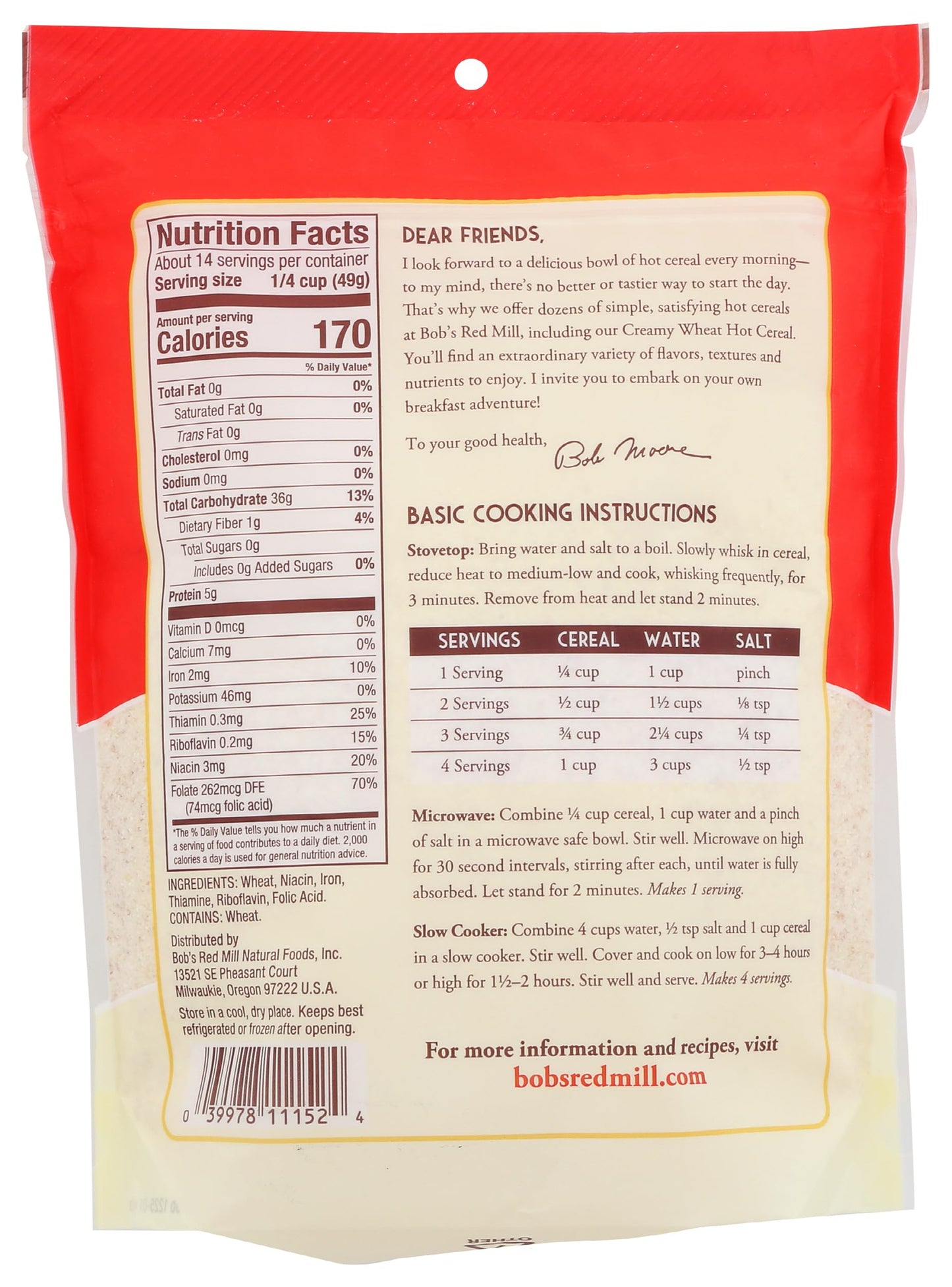 BOBS CRMY WHT HOT CEREAL ( 4 X 24 OZ   )