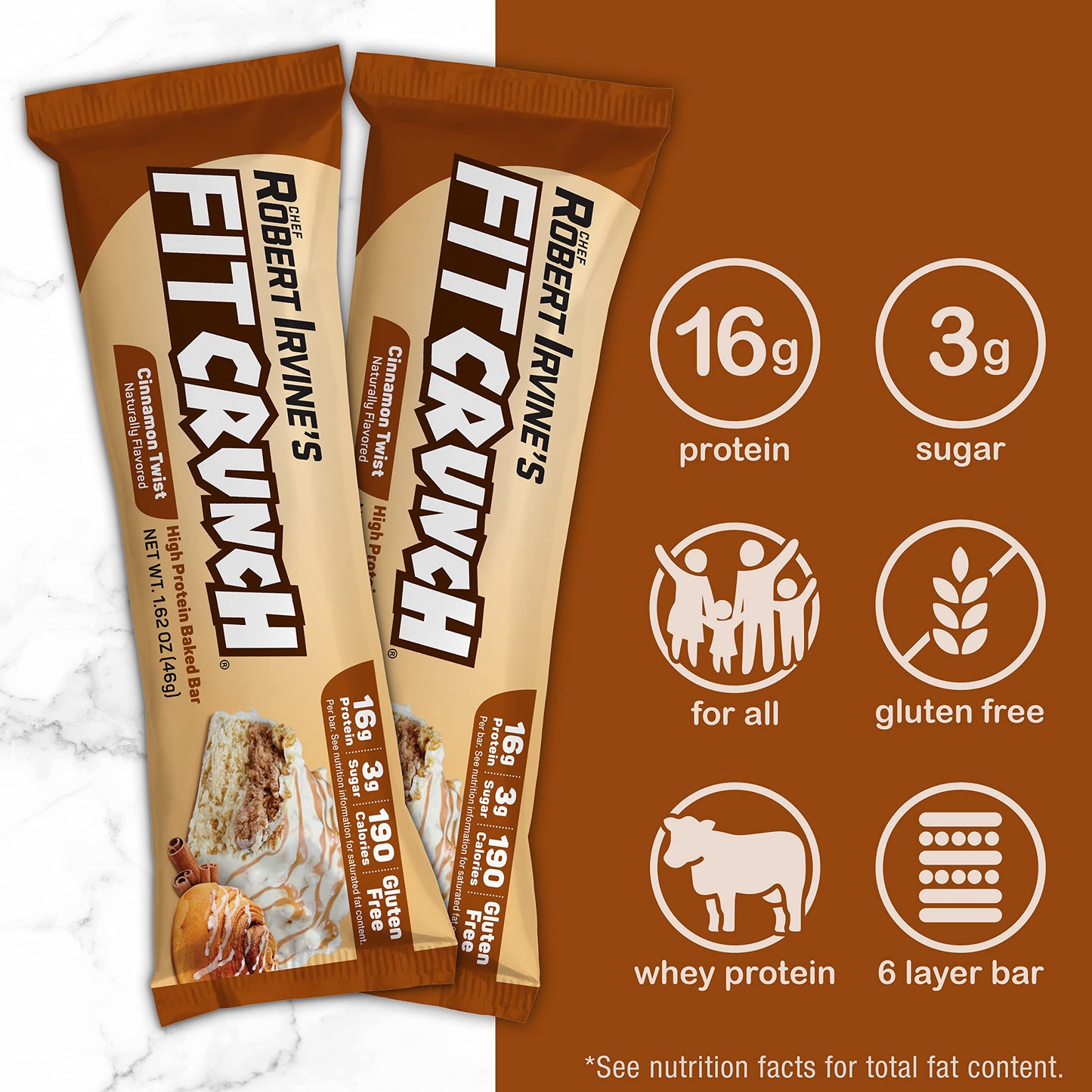 Fitcrunch Snack Size Protein Bars, 6-Layer Baked Bar, 3G Of Sugar & Soft Cake Core (18 Bars, Cinnamon Twist)
