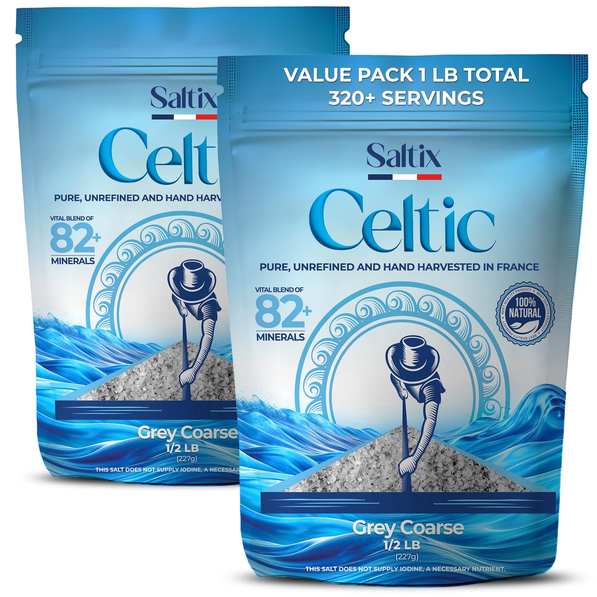 Saltix Grey Coarse Sea Salt 1 Lbs (16Oz) From The Celtic Region Of France  100% Natural  Organic  Unrefined  82+ Trace Minerals And Electrolytes  Hand Harvested Sel Gris De Guerande  Sal Celtica