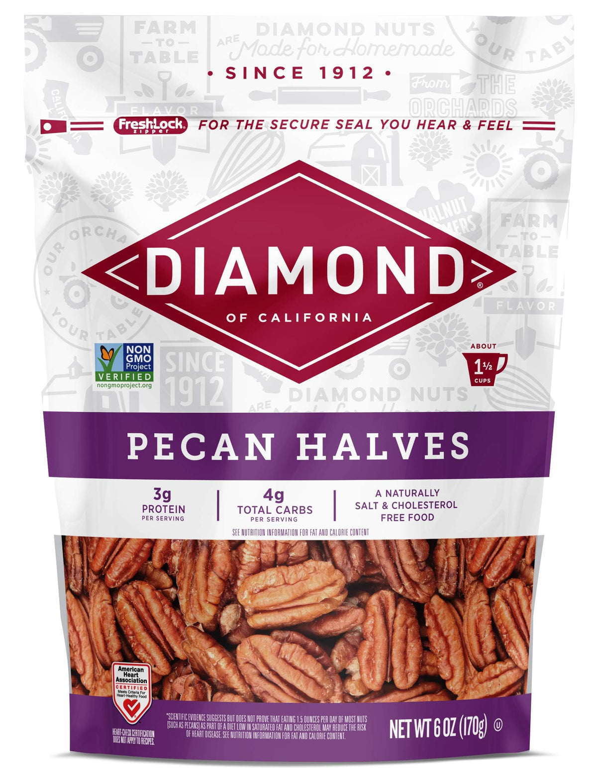 Diamond of California Pecans Halves, 6 oz (12 Pack)
