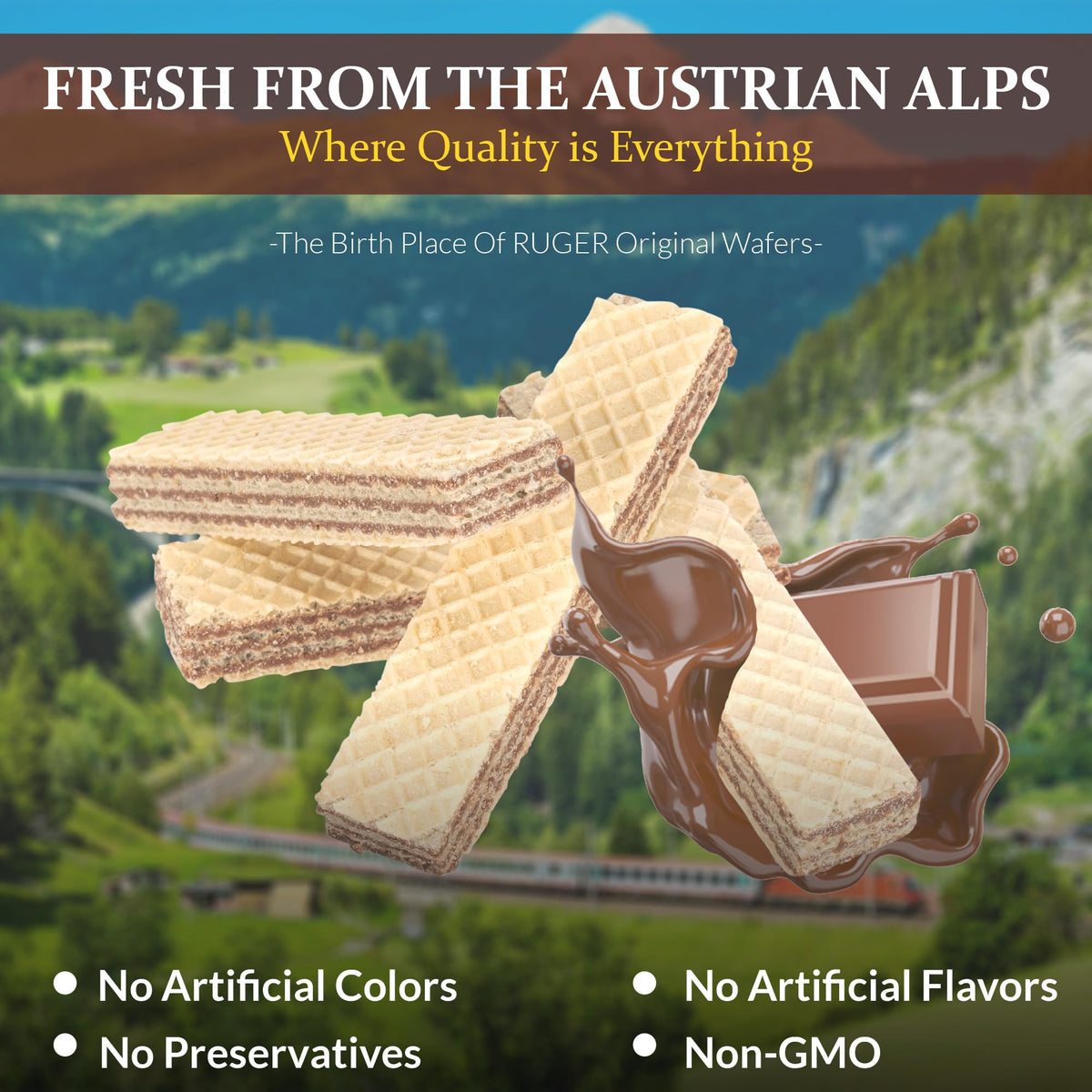 Ruger Wafers Austrian Chocolate Wafers, 2.125 Ounce (Pack Of 12) - Crisp, Creamy, Delicious Chocolate   With Natural Ingredients And Extended Shelf Life, Perfect For Snacking, Desserts, And Anytime Indulgence