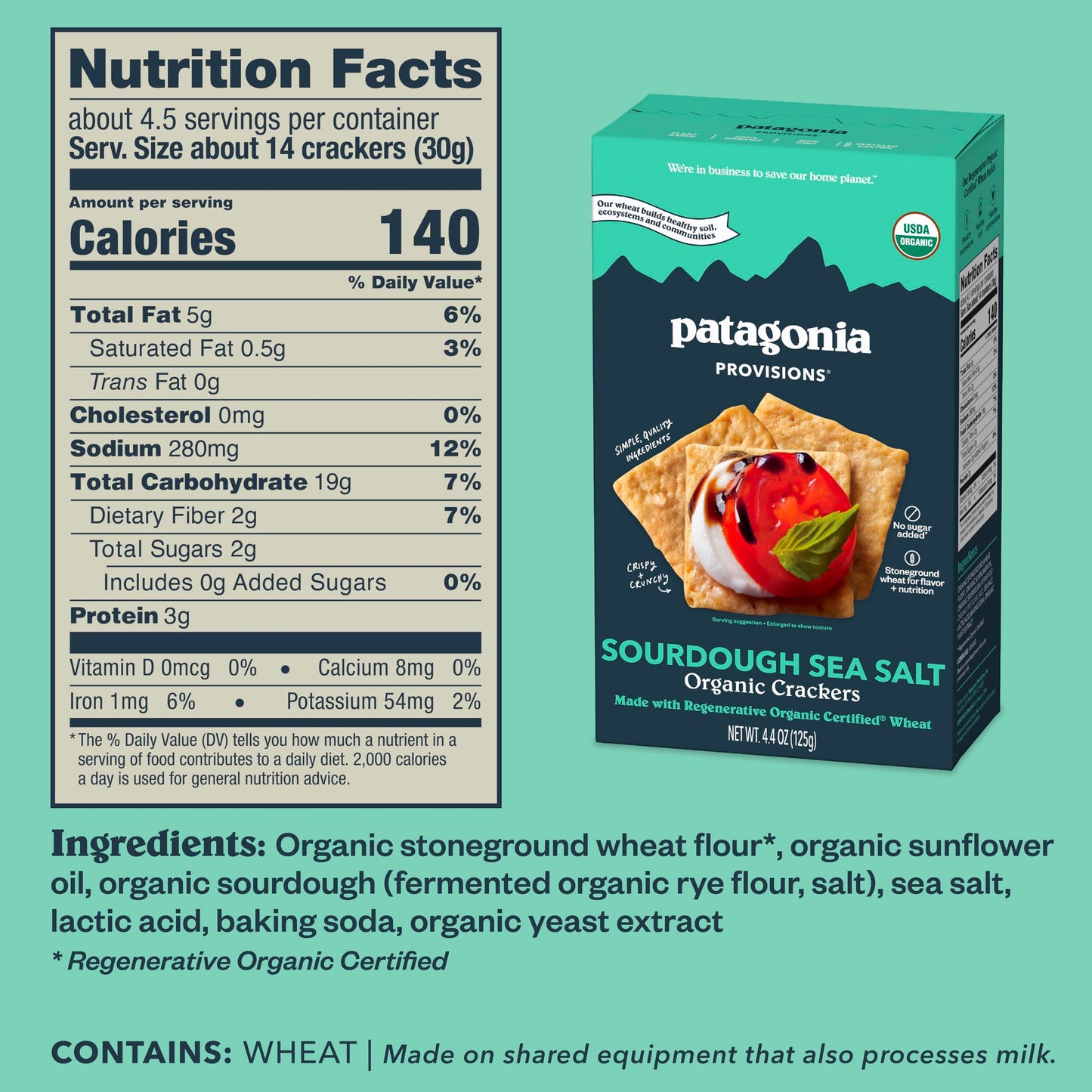 Patagonia Provisions - Sourdough Sea Salt - Certified Organic Crackers - Non-GMO, Plant-Based, No Added Sugar (6 Pack)