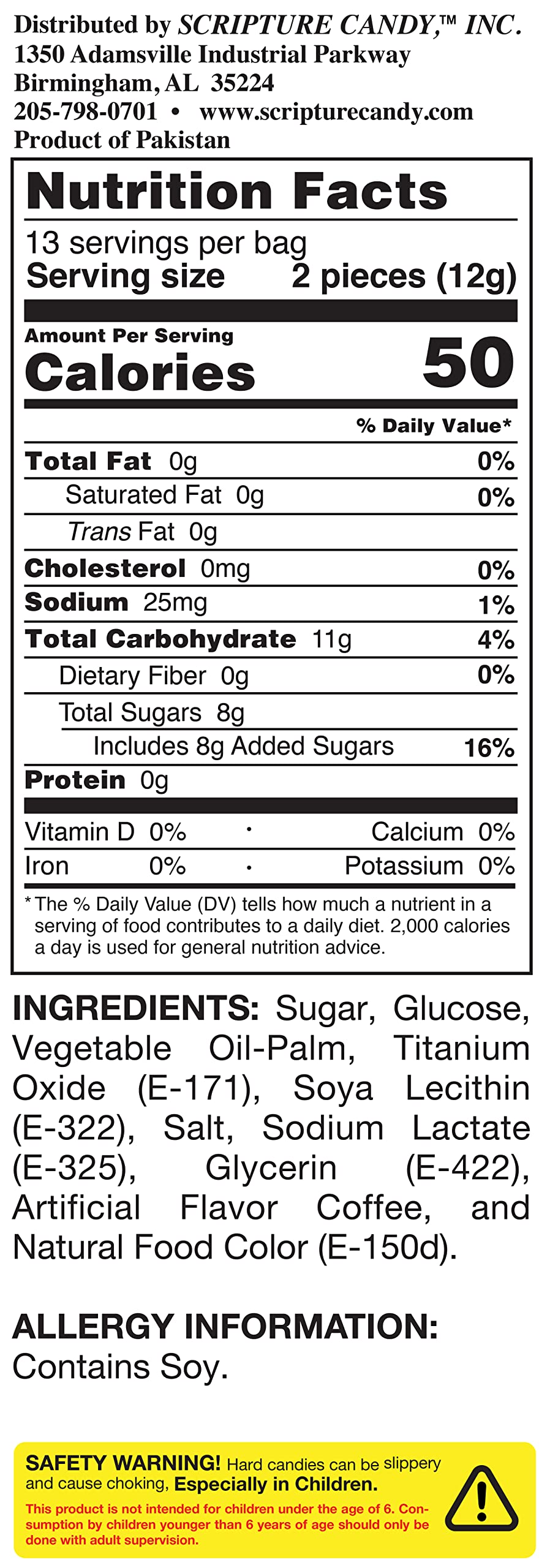 Scripture Candy, Coffee Cappuccino Flavored Hard Candy 5.5Oz Bag, 25 Pieces