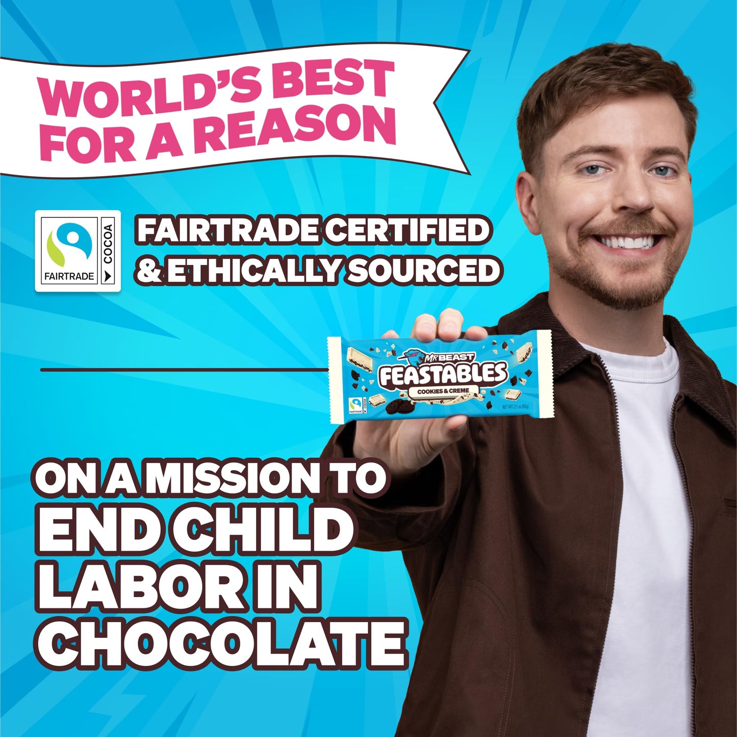 Feastables Mrbeast Milk & Cookies Pack, King Size Milk Chocolate & Cookies & Creme Bars, 10 Each, Candy Bars For Mature-Themeds & Kids As Snacks, Gifts, Or Dessert, Fairtrade Cocoa, 2.1 Oz Each, 20 Count