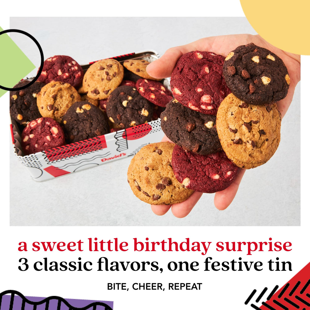 Davids Cookies Happy Birthday Gift Sampler Tin - Crunchy Gourmet Cookies - Bakery Snack Gift for Birthdays, Celebrations and Sp