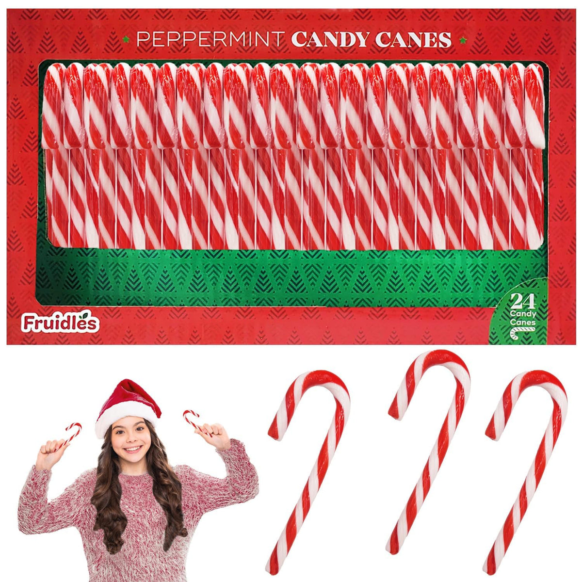 Fruidles Christmas Candy Canes Suckers, Peppermint Flavor, 144-Pack, Multi-Colored, Individually Wrapped