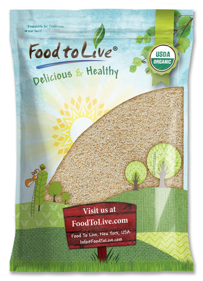 Food to Live Organic Hulled Sesame Seeds, 8 Pounds - Whole Raw White Sesame Seeds, Non-GMO, Kosher, Vegan, Unroasted, Bulk. High