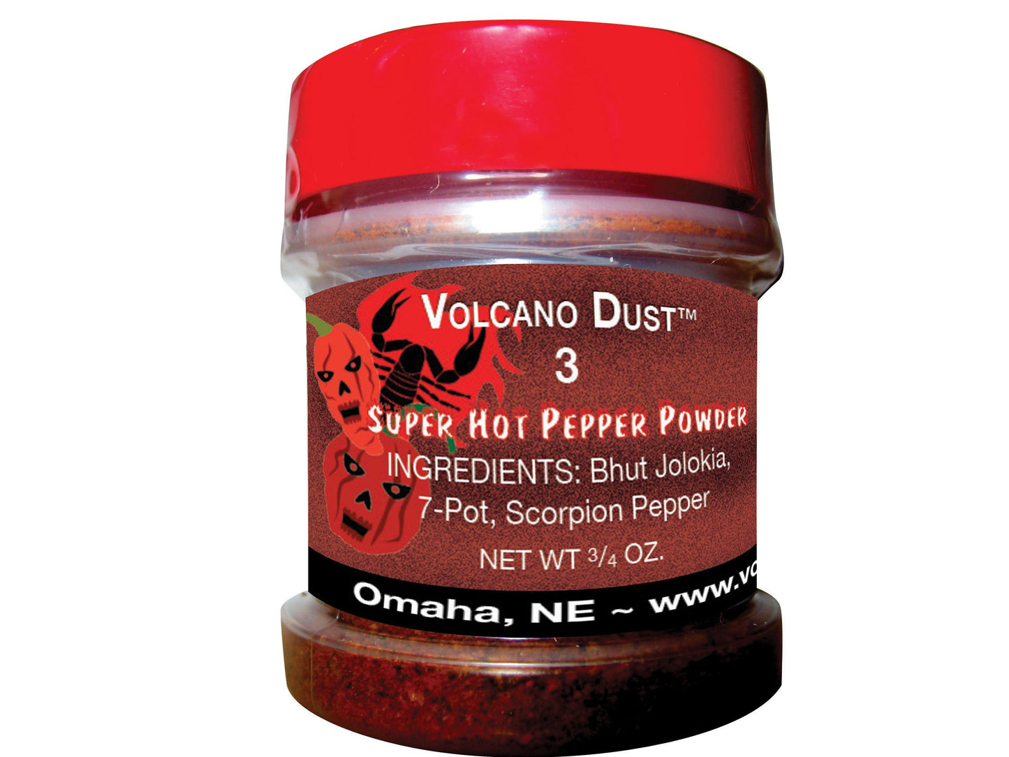 Volcanic Peppers Volcano Dust 3 - Smoked Bhut Jolokia, 7 Pot & Scorpion Pepper Powder, 0.75 Ounces, Model VD3030