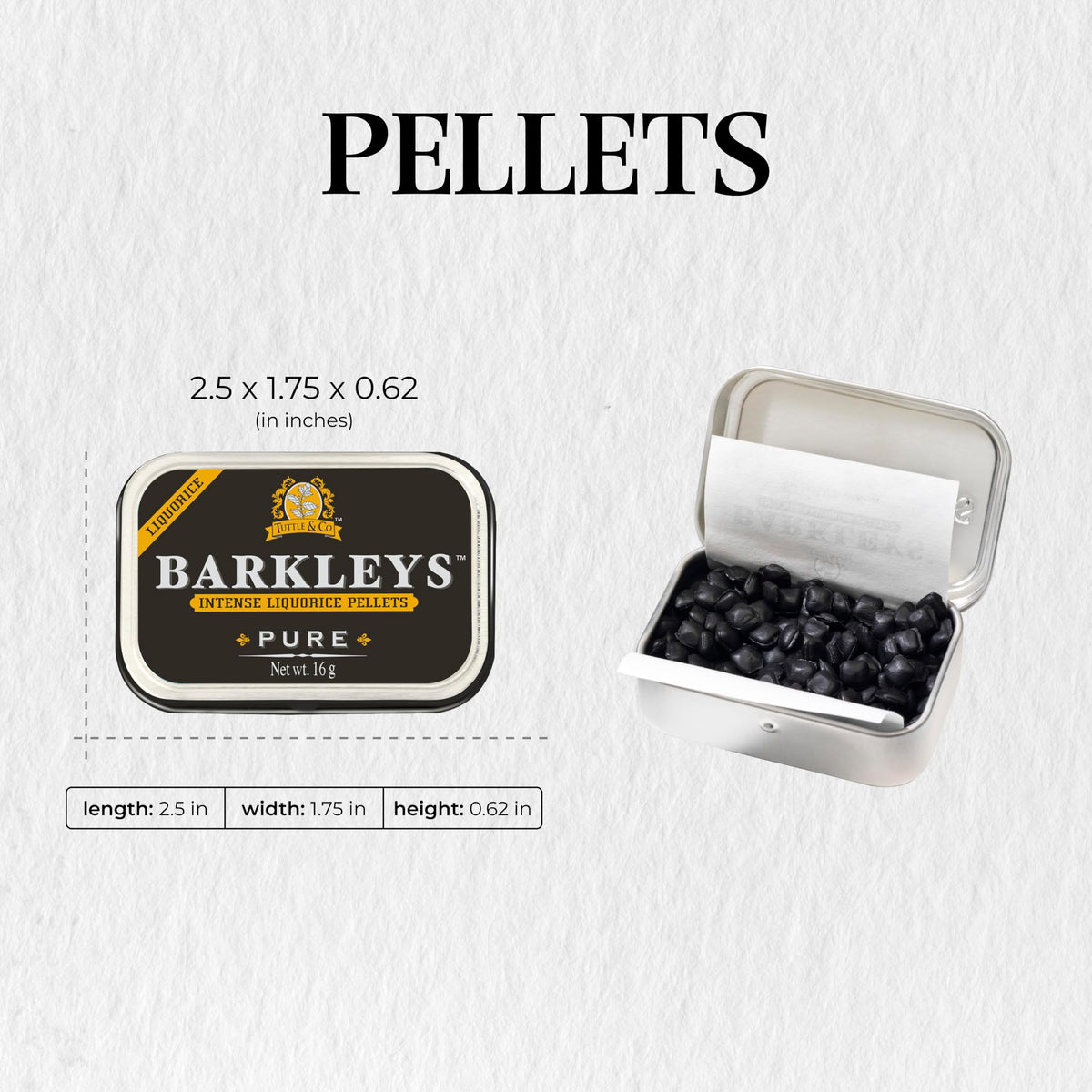 Barkleys Black Licorice Candy Pellets - Gluten Free Licorice, Vegan - Black Licorice Intense (12 Cans X 16 Gr.)