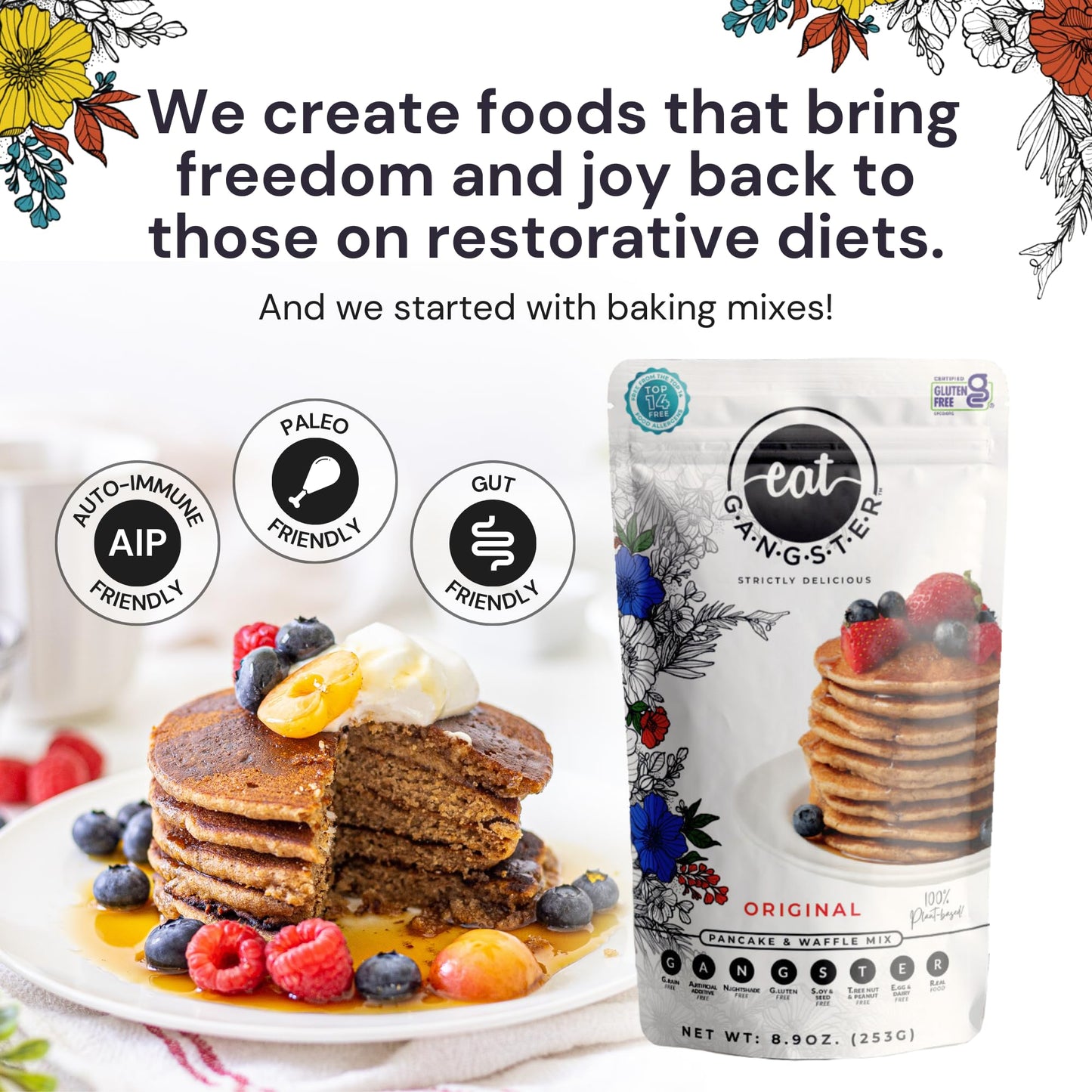 eat G.A.N.G.S.T.E.R. Vegan Pancake & Waffle Mix - Grain-Free, Allergy-Friendly, 8.9 oz (Pack of 3)