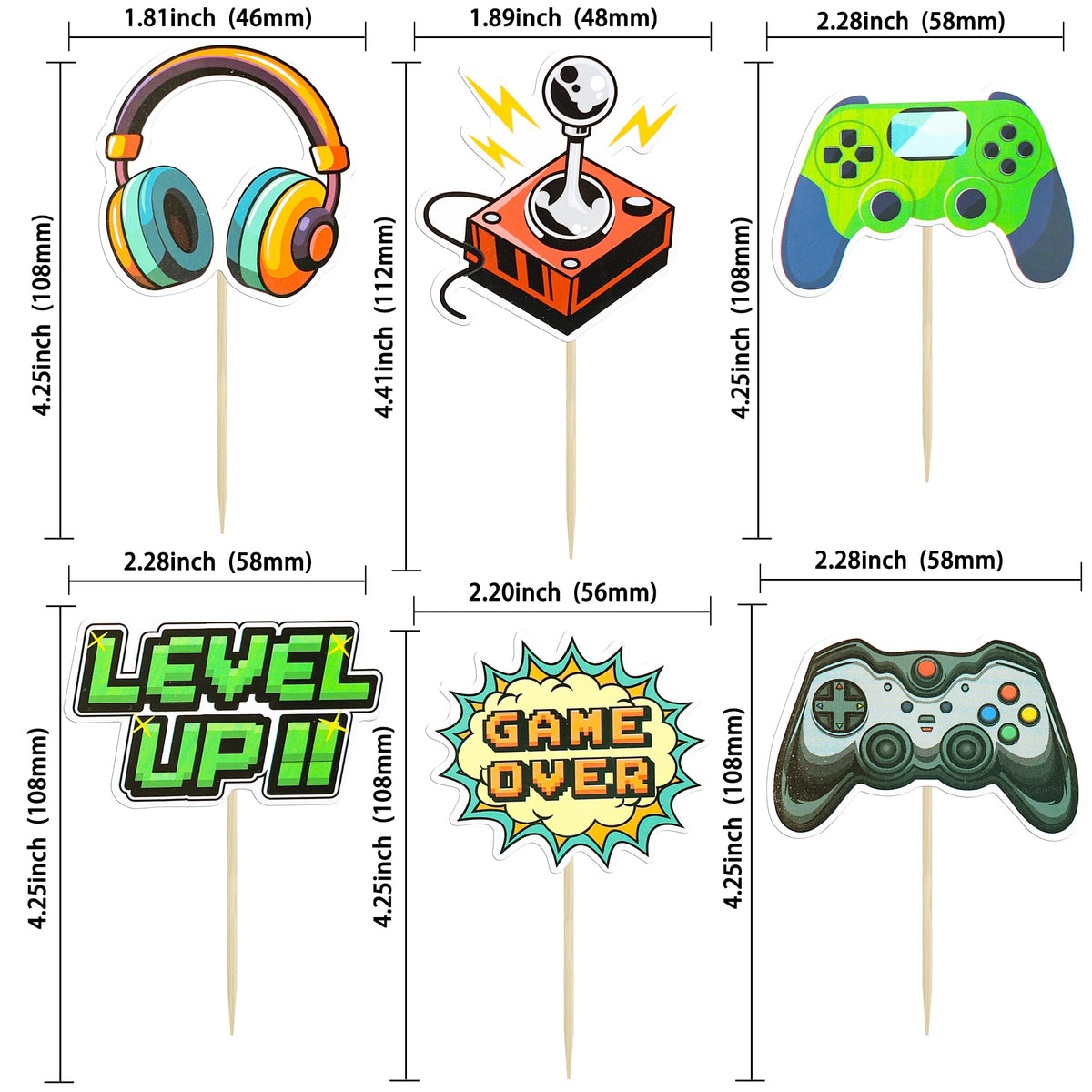 Ephlyn 36Pcs Video Game Cupcake Toppers Assembled Game On Controllers Cupcake Picks Gamepad Cake Decorations For Game Theme Baby