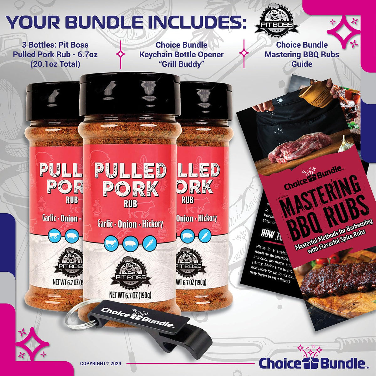 Pit Boss Pulled Pork BBQ Seasoning Spice & Rub, 3 Pack Bundle, 20.1 oz Total Weight, Ideal for Grilling and Barbecuing