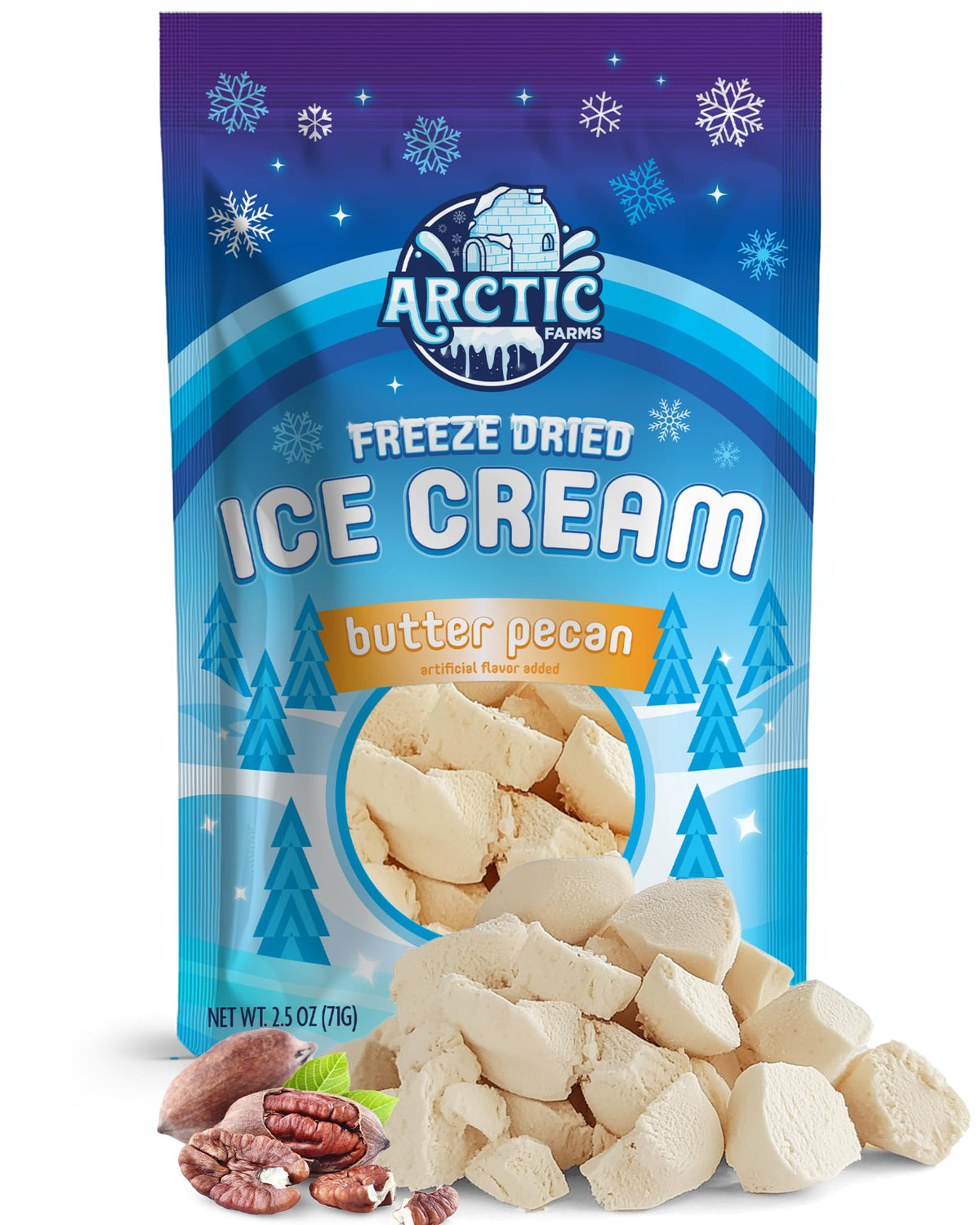 Arctic Farms Freeze Dried Ice Cream Bits Bagged and Boxed - Does Not Melt (Butter Pecan)