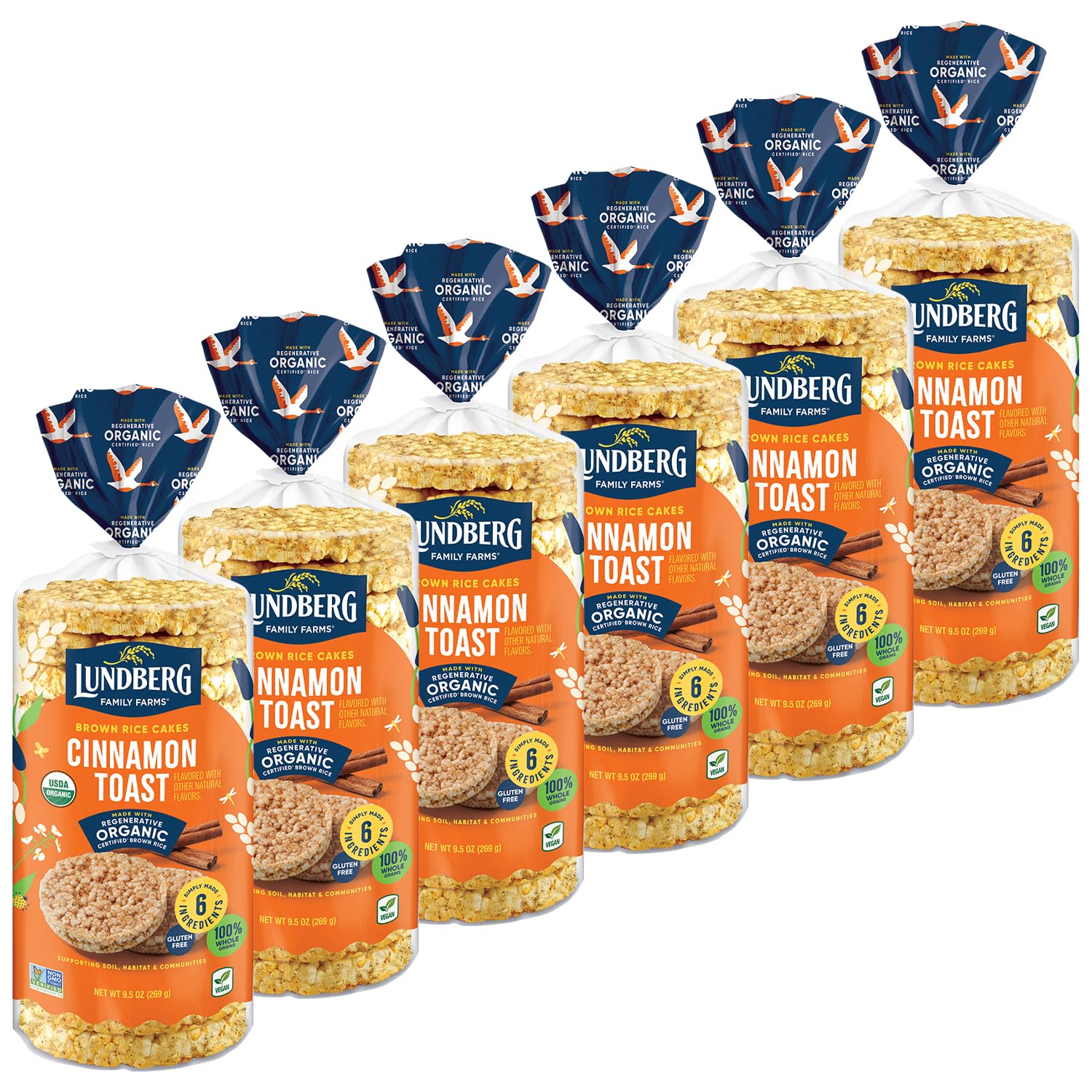 Lundberg Rice Cakes - Organic Whole Grain Cinnamon Toast Rice Cakes, Salt-Free, Healthy Snacks For Adults And Kids, Gluten-Free