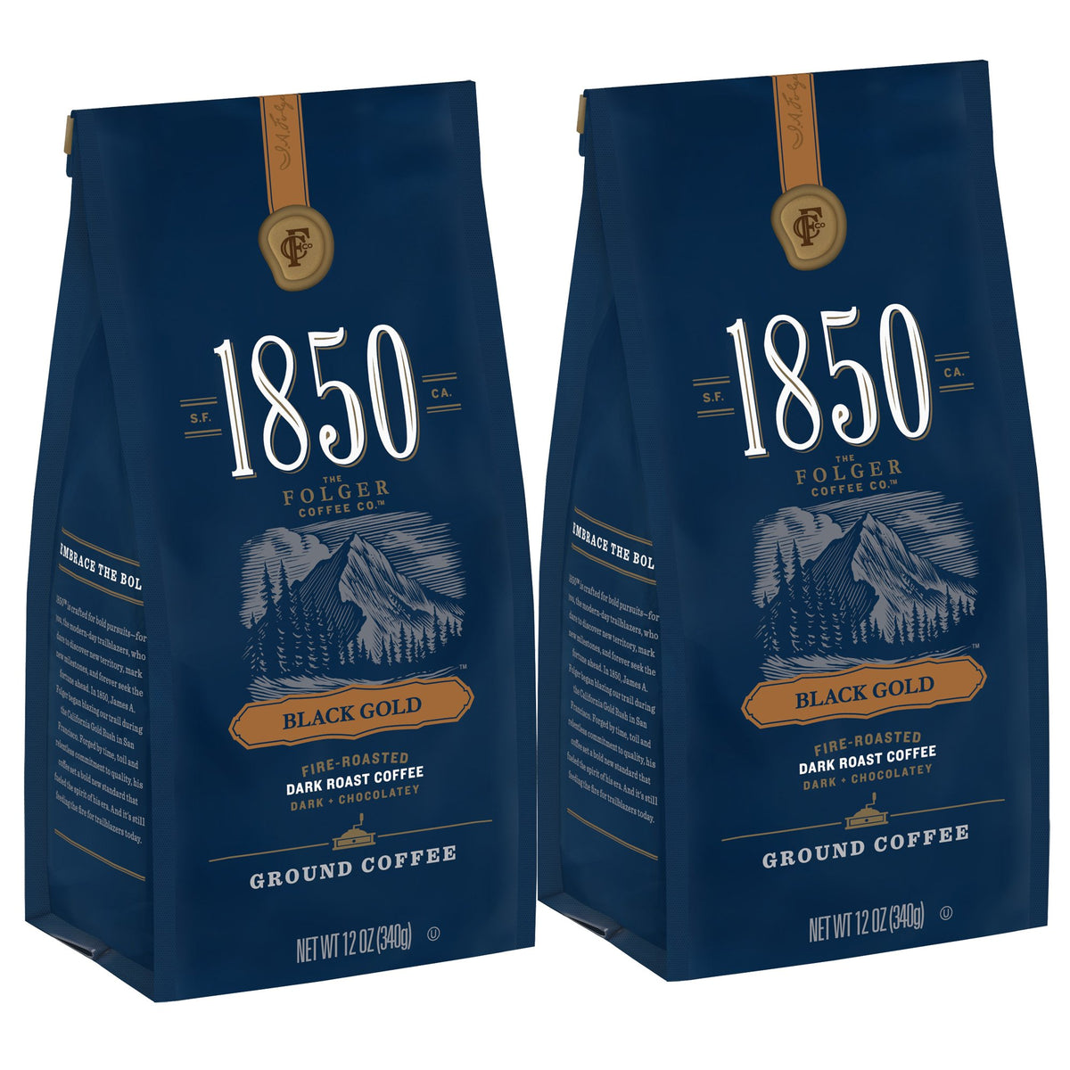1850 Black Gold, Dark Roast Ground Coffee, 12 Ounces (Pack Of 2)