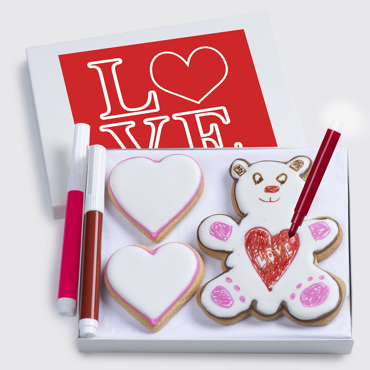 Valentines Day Cookies Gift Basket Decorating Kit With Edible Markers  Gourmet Food Gifts Set  Unique Fun Treat For Kids Valentines Gifts  3 Count