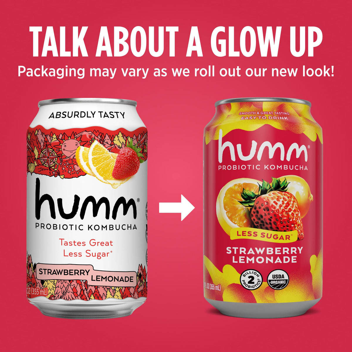 Humm Kombucha Strawberry Lemonade - Organic, Vegan & Gmo-Free (12 Pack)
