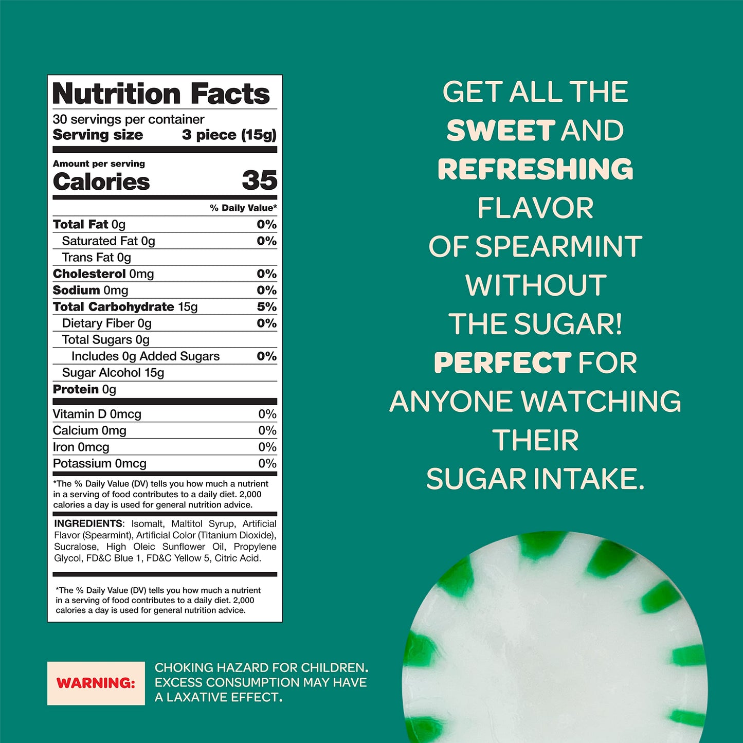 Sugar-Free Starlight Mints - 1 Pound Pack (About 90 Count) - Spearmint Hard Candy - Individually Wrapped