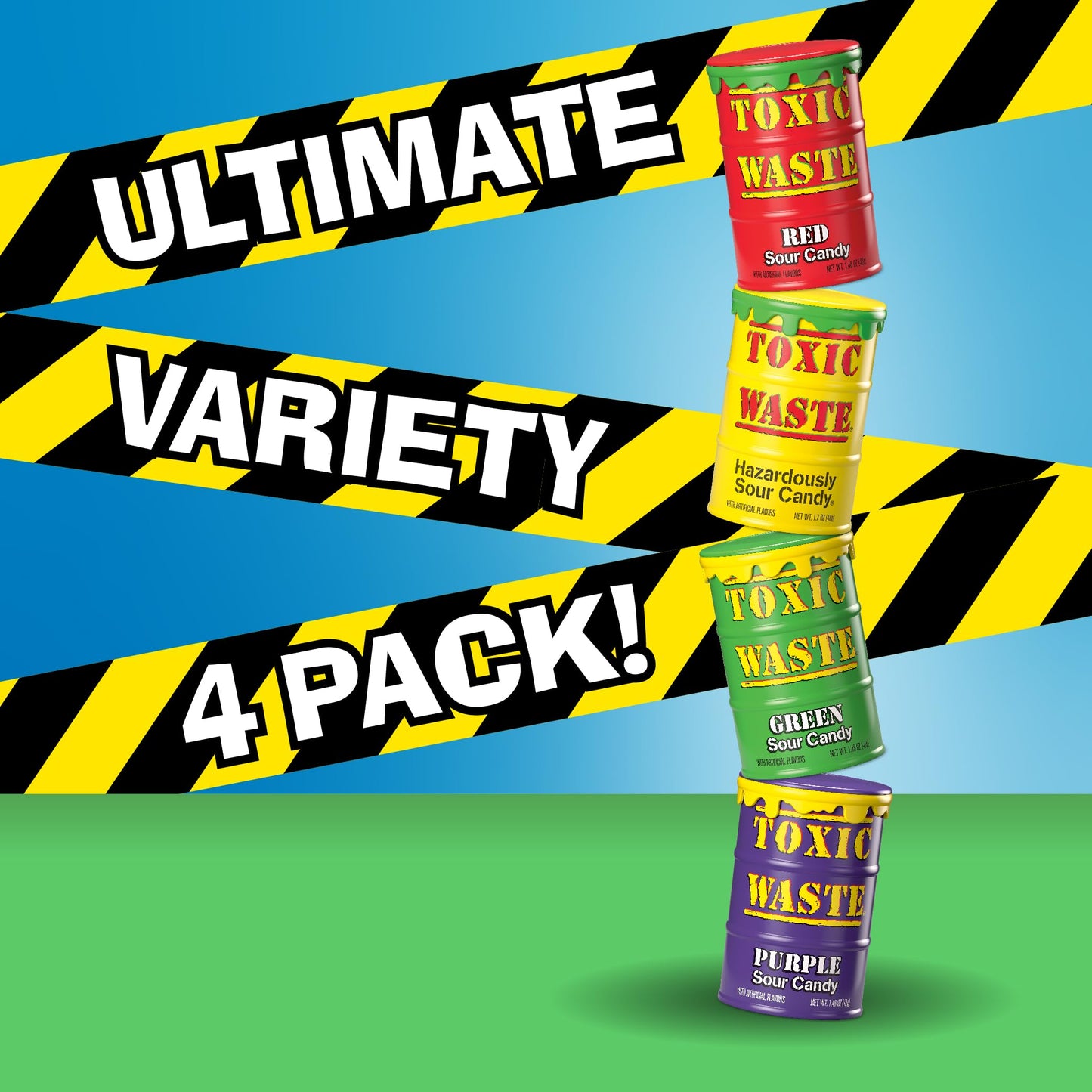 TOXIC WASTE Hazardously Sour Candy Variety Pack - 20 Count - Assorted Colors (Purple, Yellow, Green, Red)
