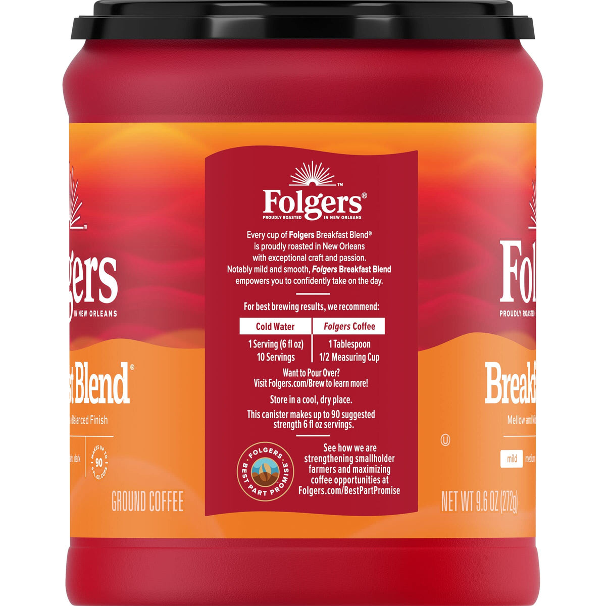 Folgers Breakfast Blend Medium_Roast Ground Coffee, Smooth & Mild Coffee, 9.6 Ounce Canister