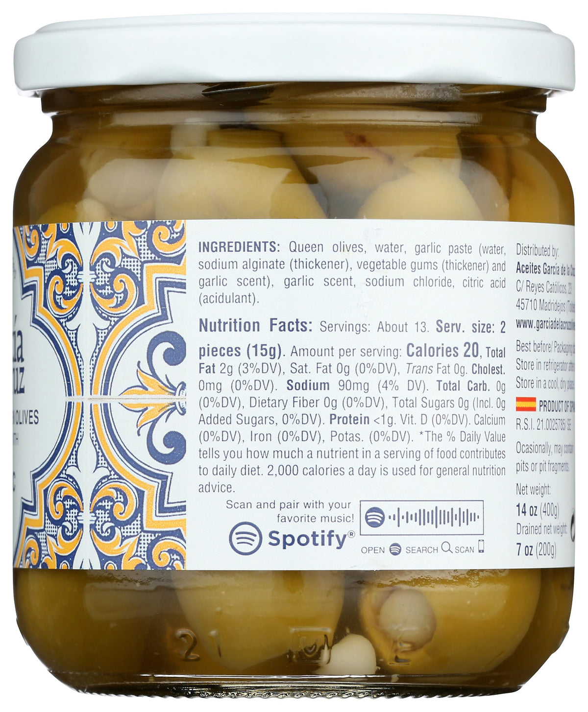Garcia De La Cruz Garlic Stuffed Olives, 14 Oz