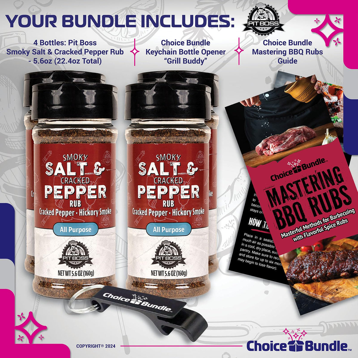 Pit Boss BBQ Mixed Seasoning Spice & Rub, 22.4 oz (Pack of 4), Choice Bundle