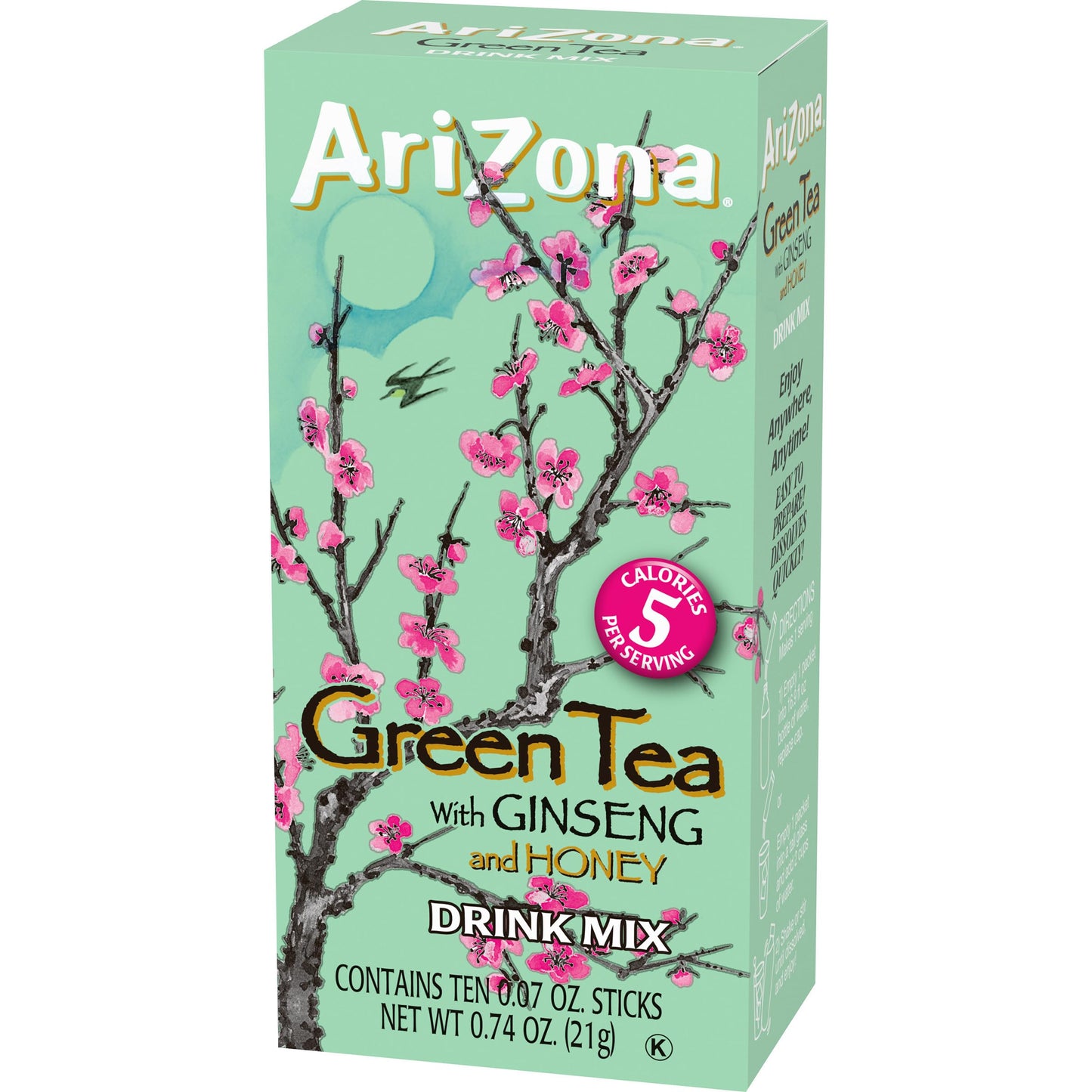 Arizona Zero Sugar Green Tea With Ginseng & Honey Powdered Drink Mix Sticks, 10 Ct. Box