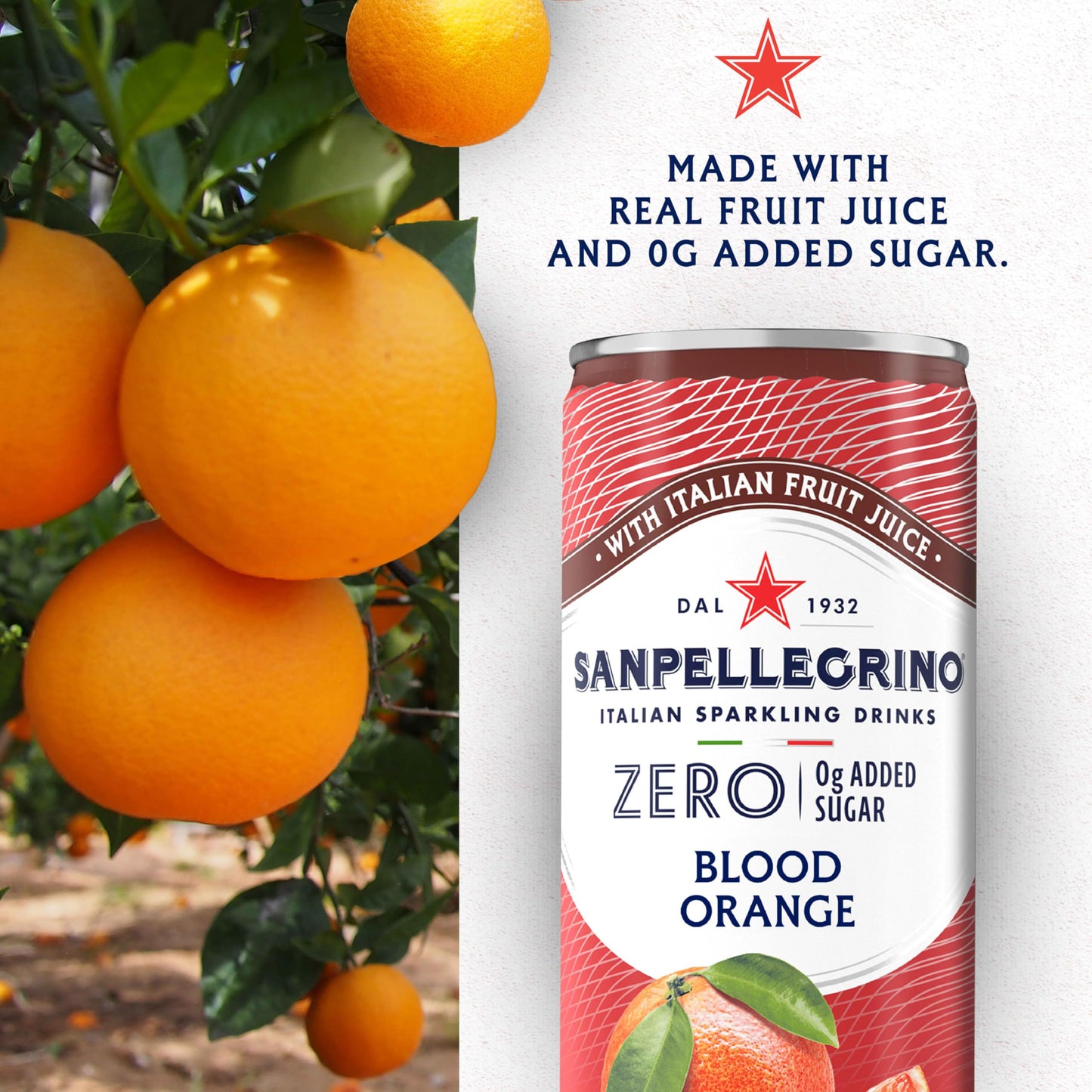 Sanpellegrino Italian Sparkling Drink, Zero Sugar, Blood Orange, 6 Cans 66.9 fl oz