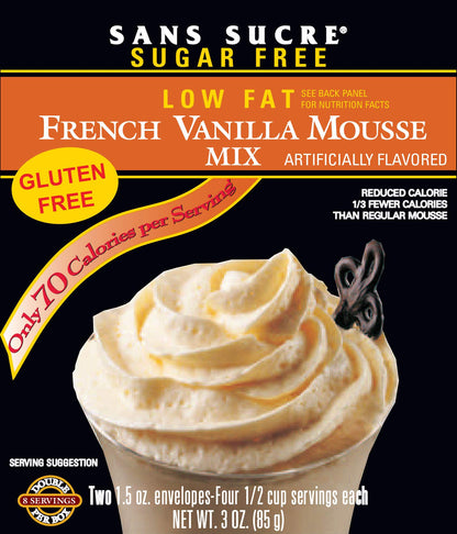 Sans Sucre Mousse Mix - SUGAR FREE, LOW FAT French Vanilla TWO 1.5 OZ ENVELOPES NET WT. 3 OZ. (85G)