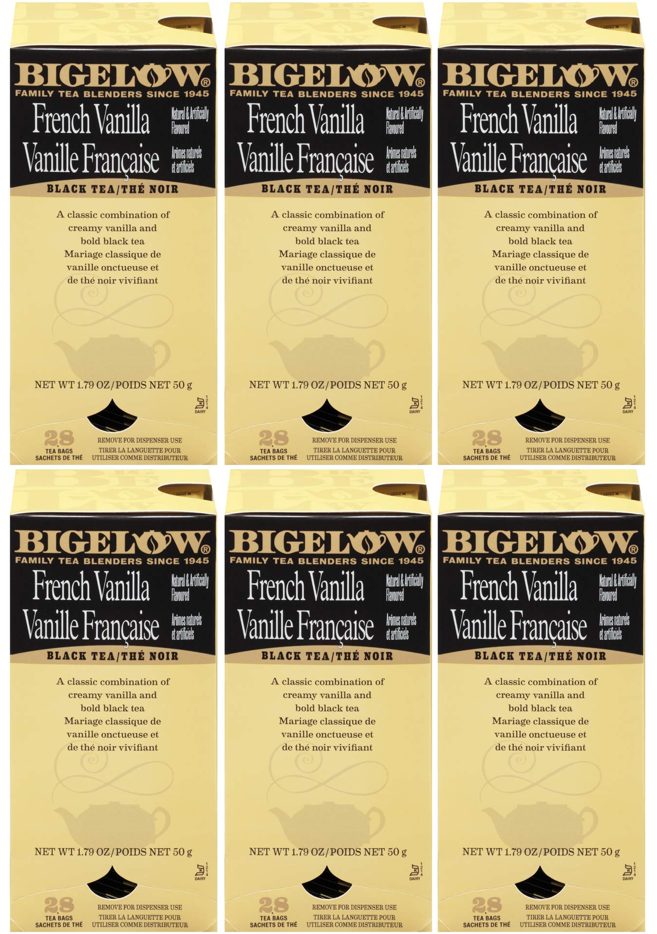 Bigelow Tea French Vanilla Black Tea - 28 Count (Pack of 6) - Antioxidant-Rich, Gluten-Free, Full-Caffeine, Foil-Wrapped Bags