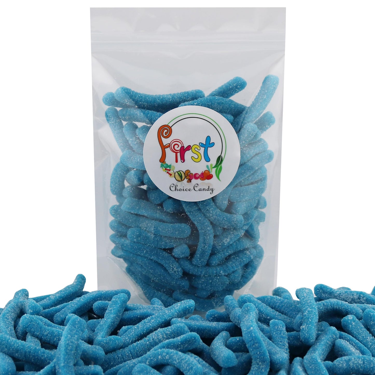 Firstchoicecandy Sweet & Sour Gummy Worms, Multi Flavors And Solid Colors (2 Pound, Sour Blue Raspberry)