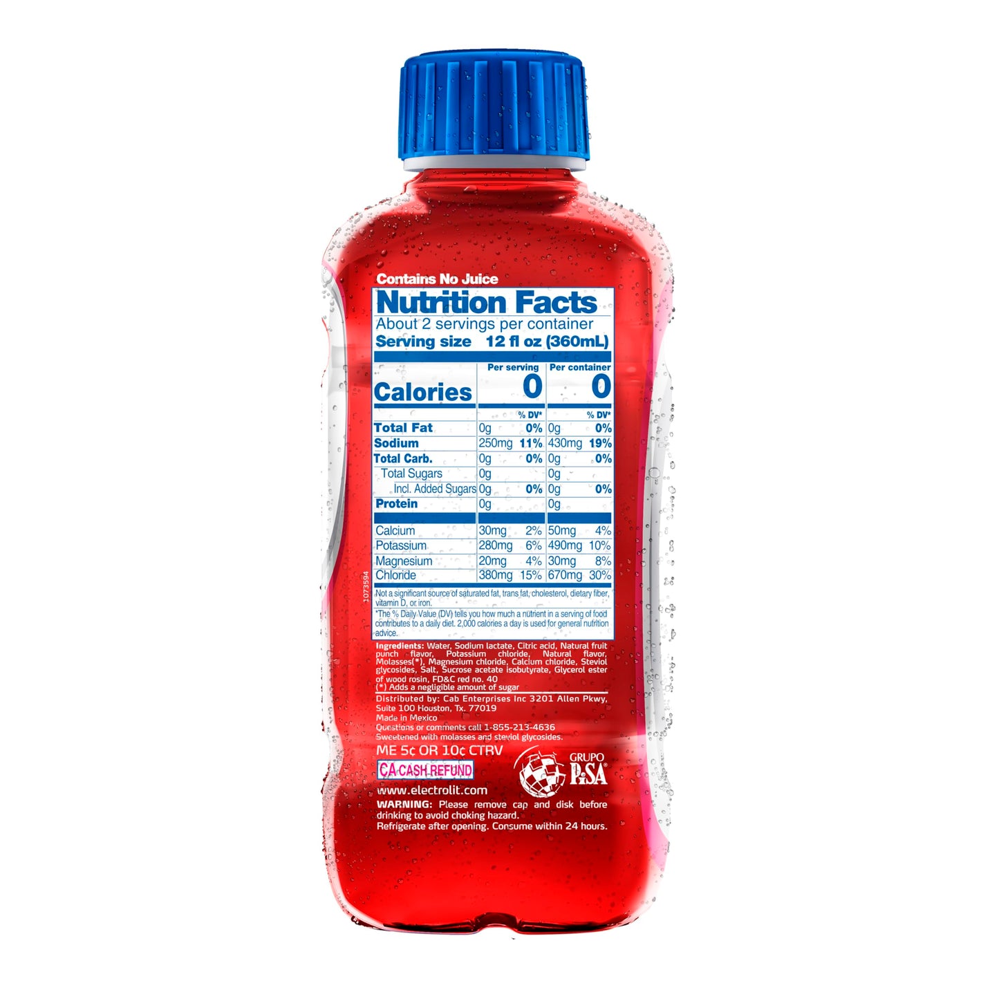 Electrolit Zero, Electrolyte Beverage, Fruit Punch Splash, 21 Fl Oz bottle (Pack of 12)