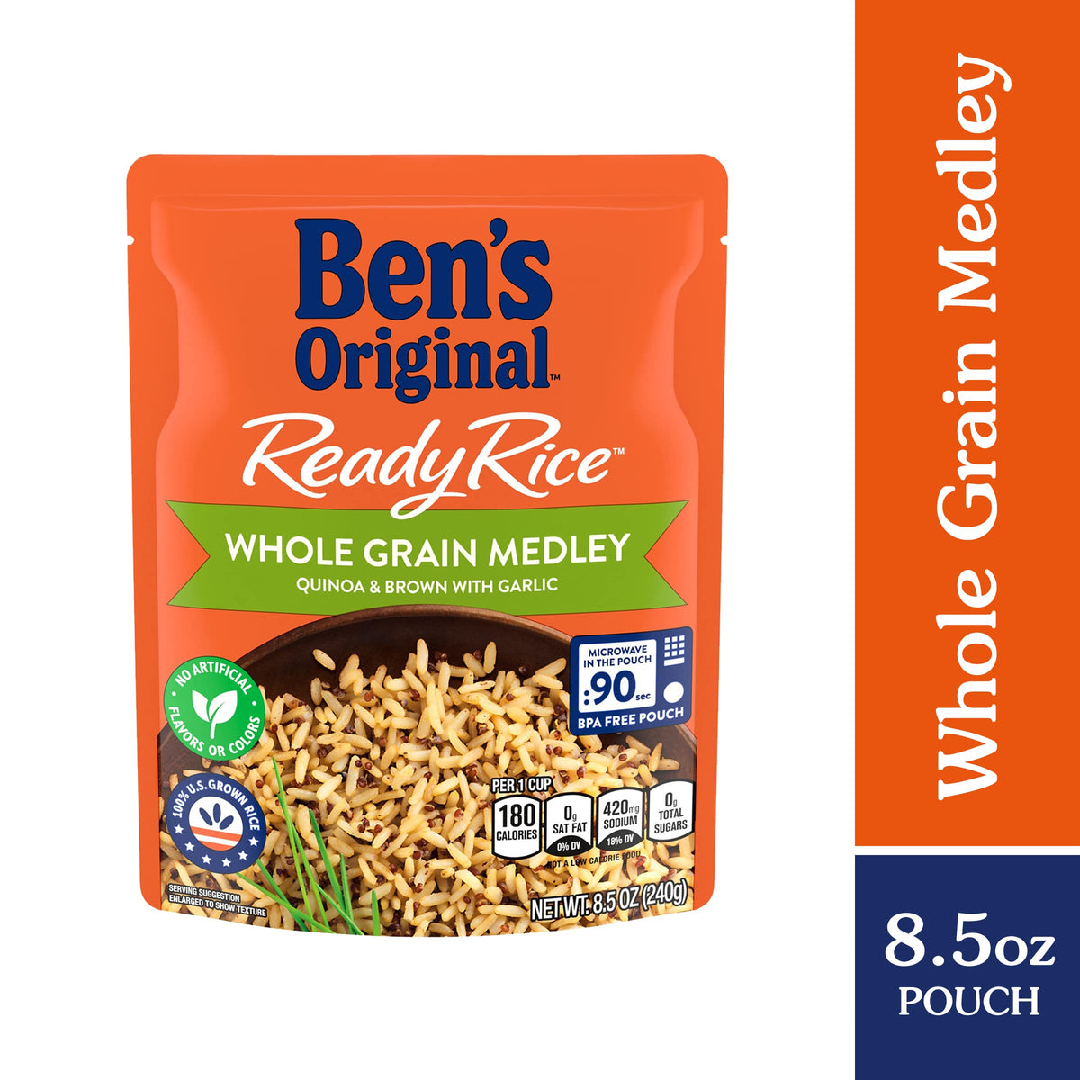 BENS ORIGINAL Ready Rice Whole Grain Medley Quinoa and Brown Flavored Rice, Easy Dinner Side, 8.5 oz Pouch (Pack of 12)