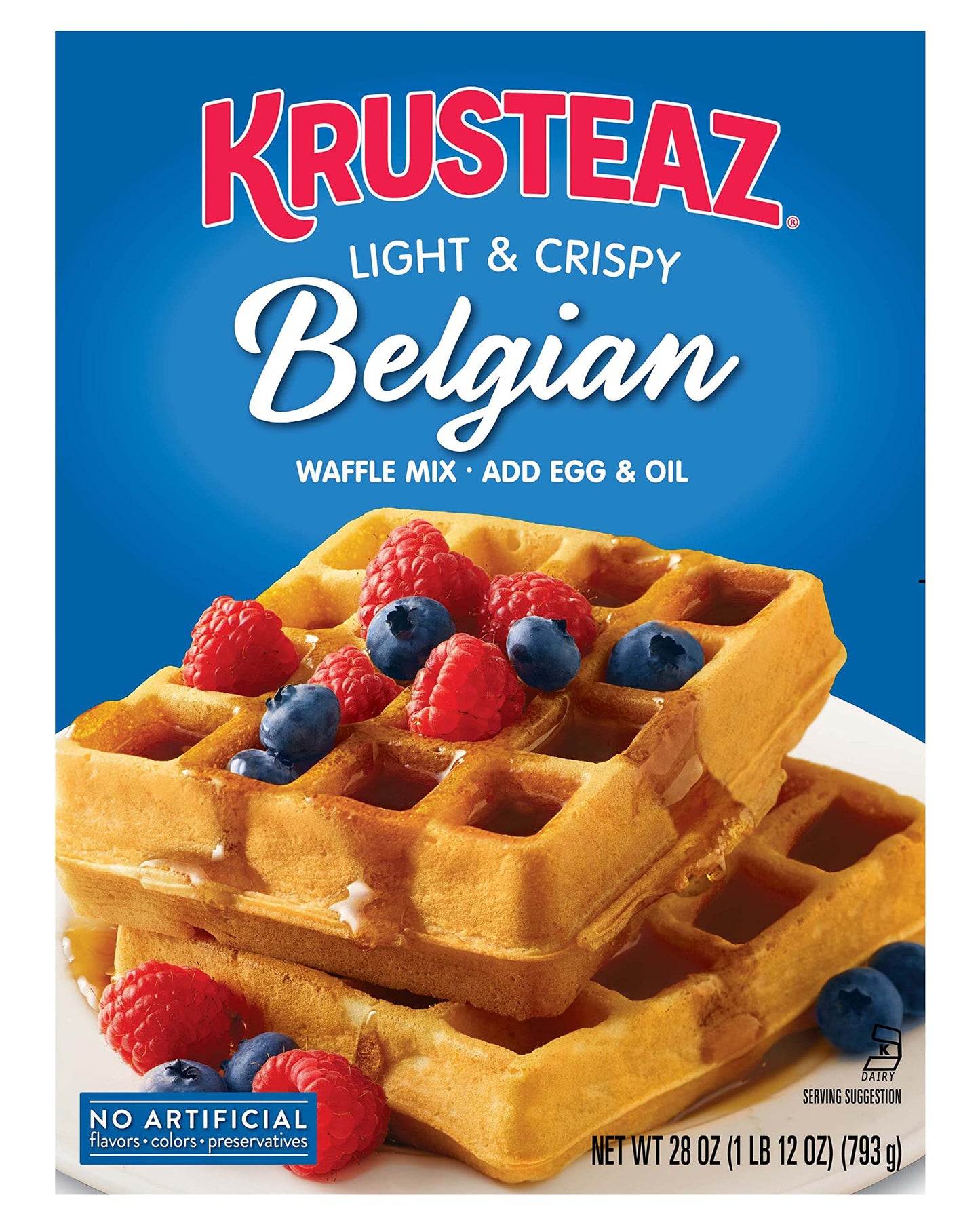 Krusteaz Belgian Waffle Mix - Light & Crispy, No Artificial Flavors - 28 Ounce (Pack of 4)