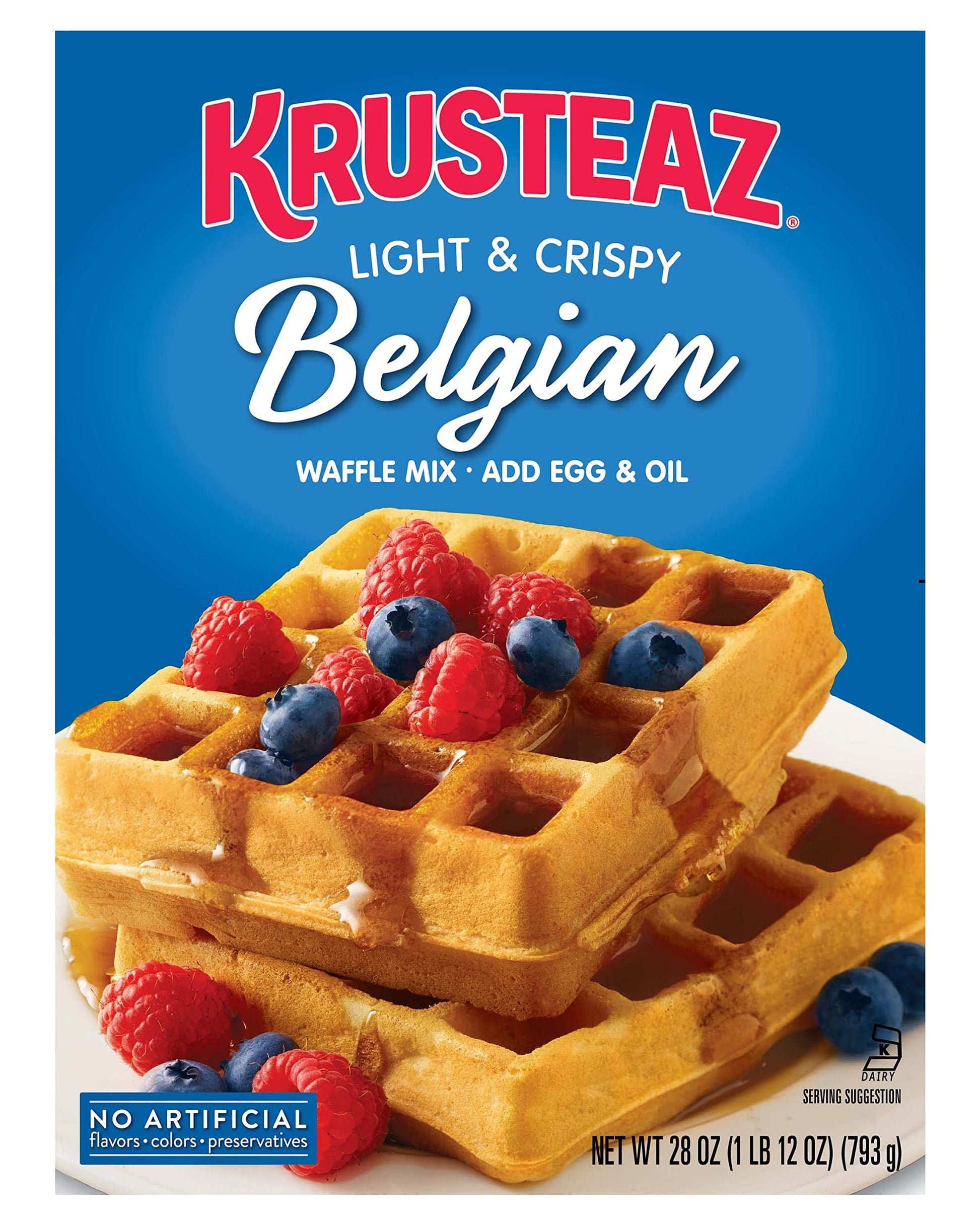 Krusteaz Belgian Waffle Mix - Light & Crispy, No Artificial Flavors - 28 Ounce (Pack of 4)